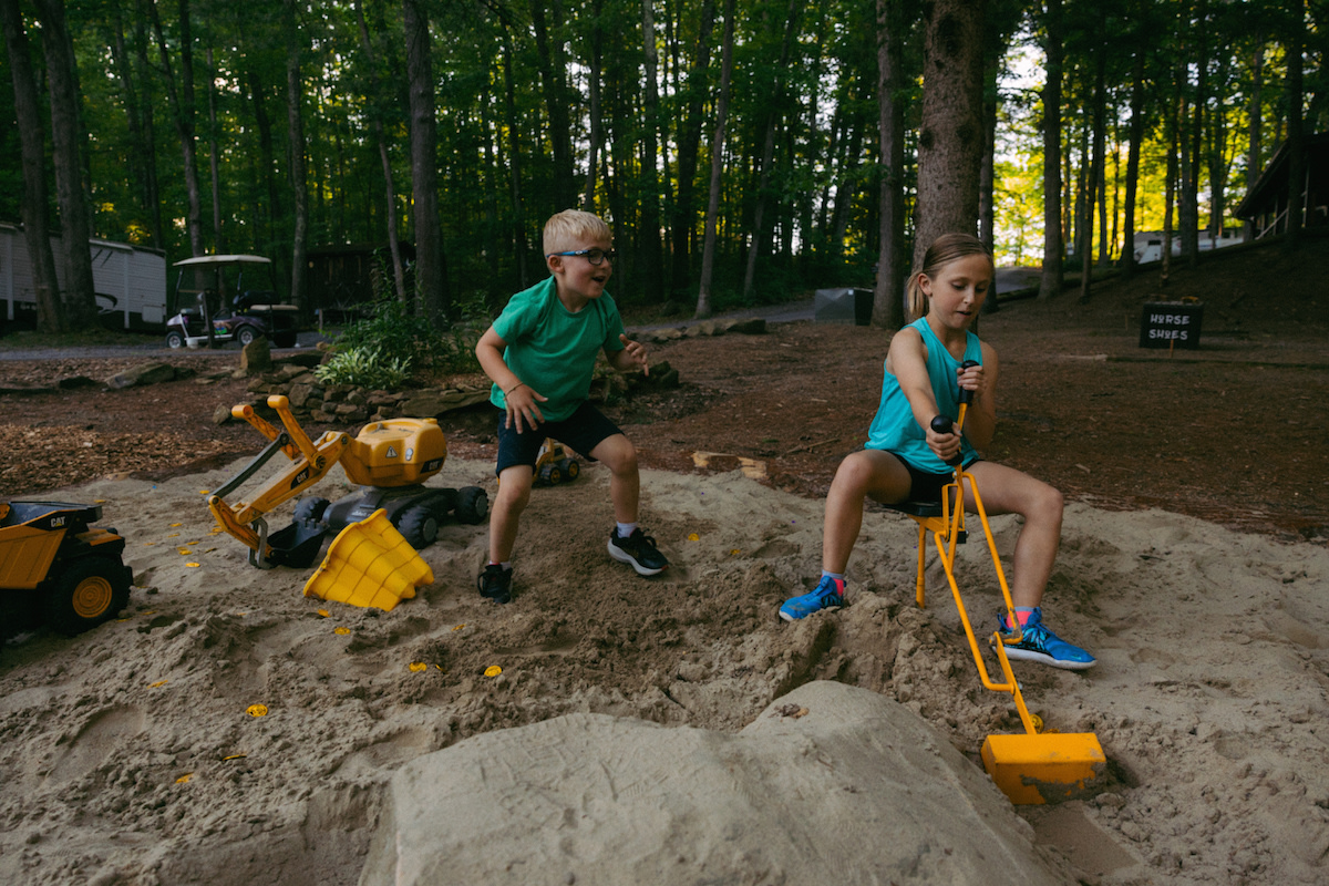 Family-friendly playground and recreation area at Rustic Acres — perfect for kids after hiking trails or exploring the campground.