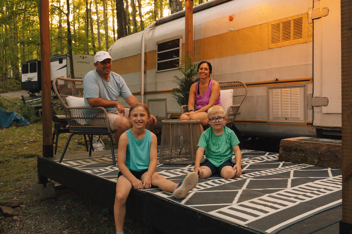 Tilly, our retro camper at Rustic Acres — for those who love camping but don’t own a camper.  Enjoy the RV experience in Tilly