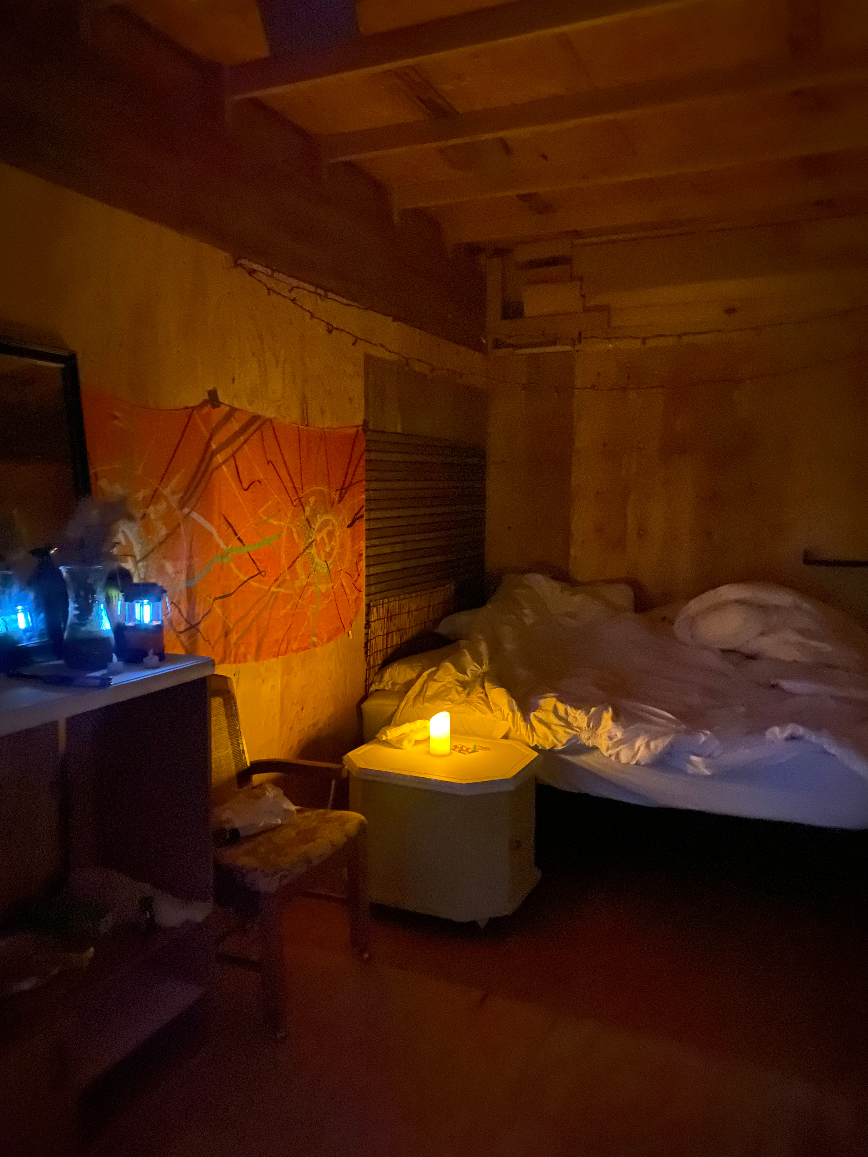 Bed with candles light , romantic 