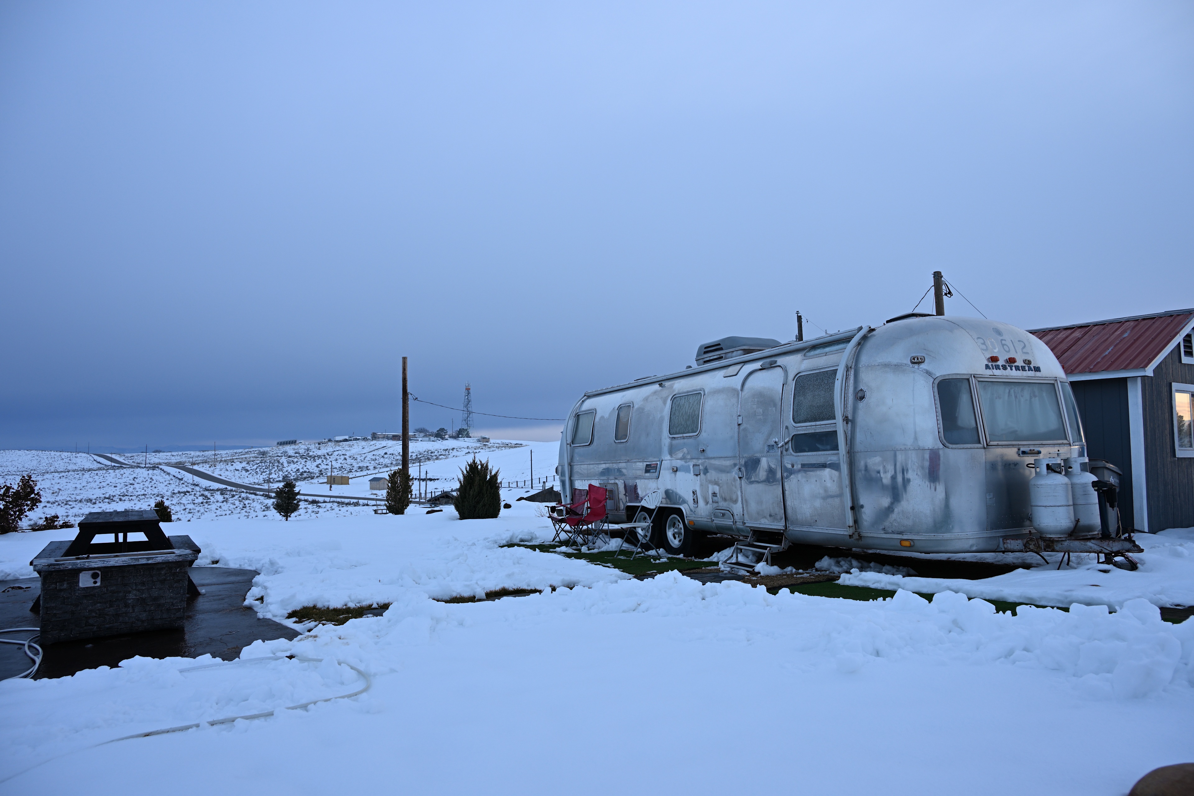 Just after sunset. Big thanks to Tyler for digging out all that snow just for us!