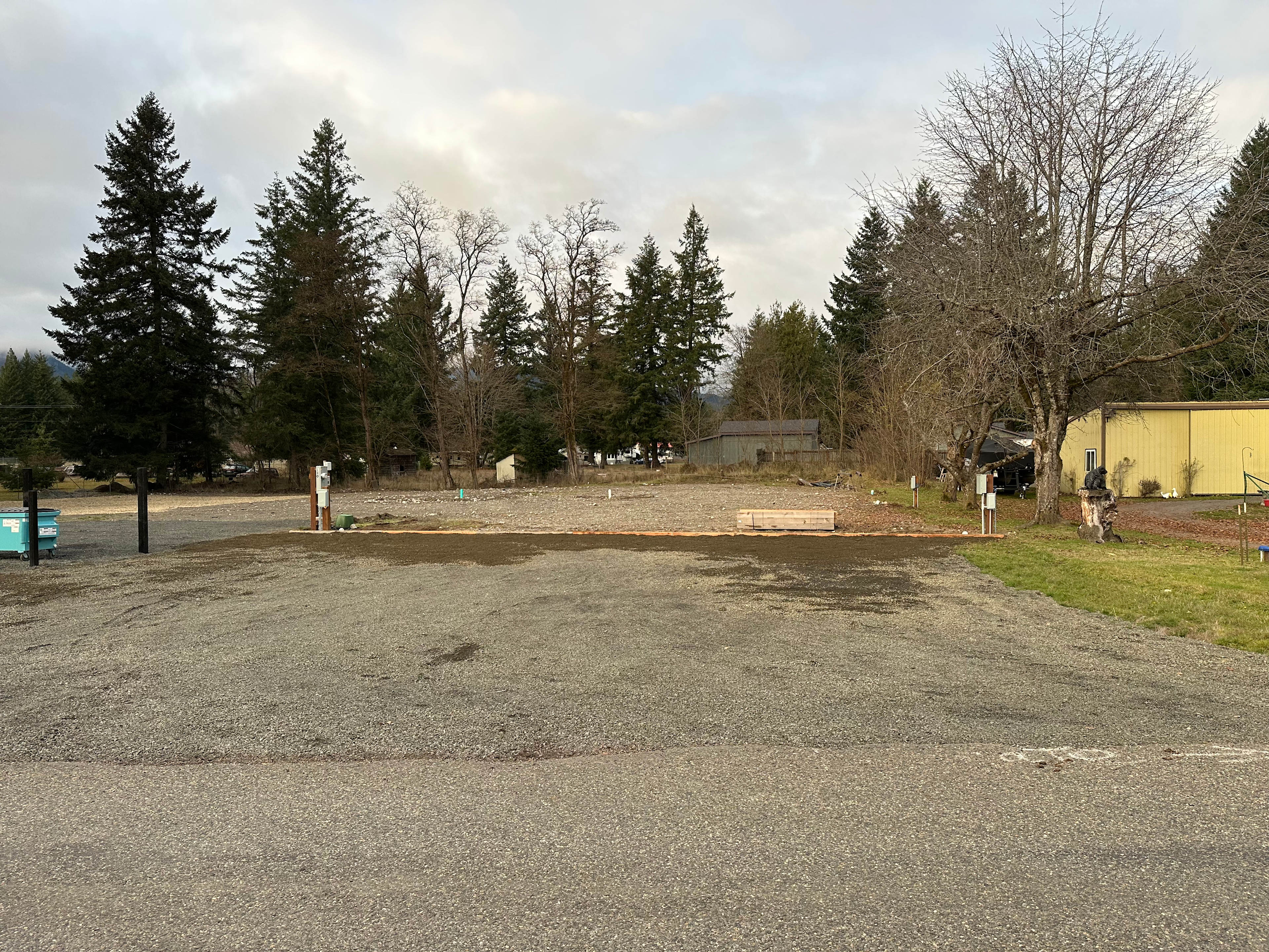 View of site from Edmonds Rd.  Lawn being planted and fencing built throughout summer of 2025.  Pics will be updated as progress continues. 