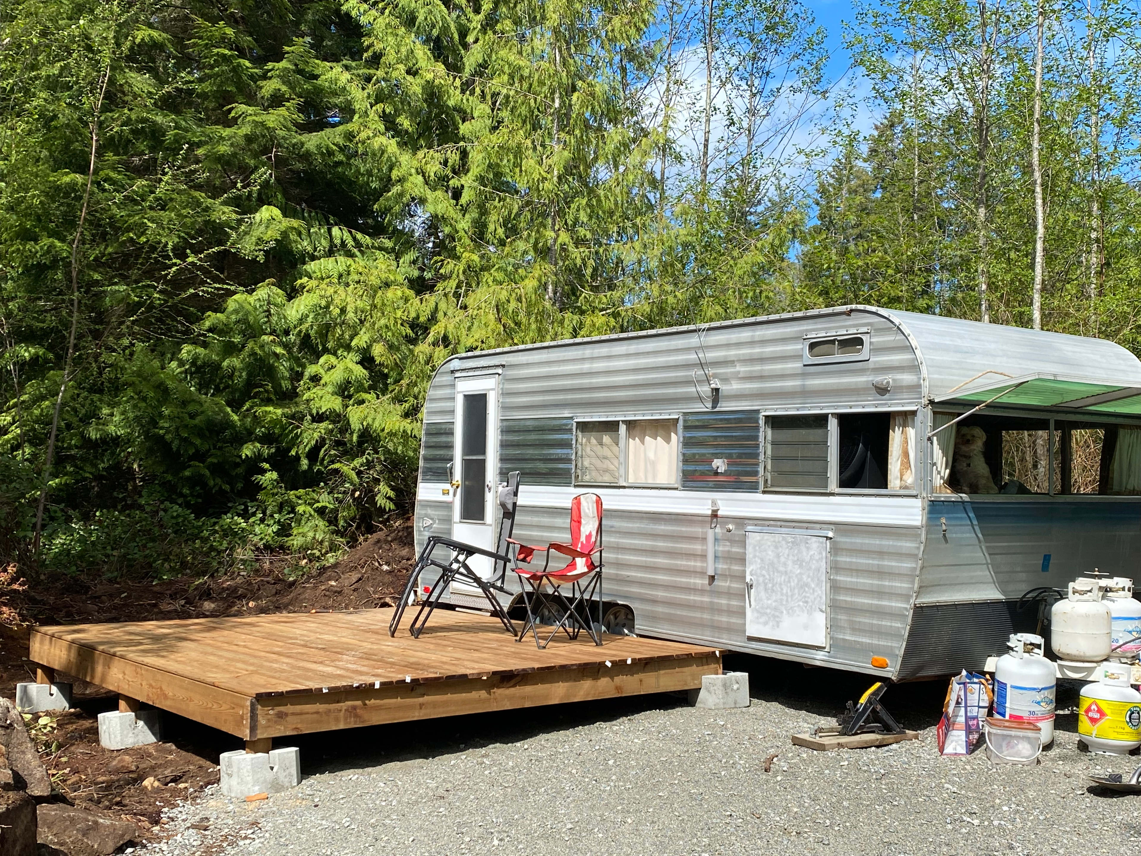 Close-up of the deck surrounded by woods. This was a guest who stayed with us for several months, so we moved the deck to suite his rv.