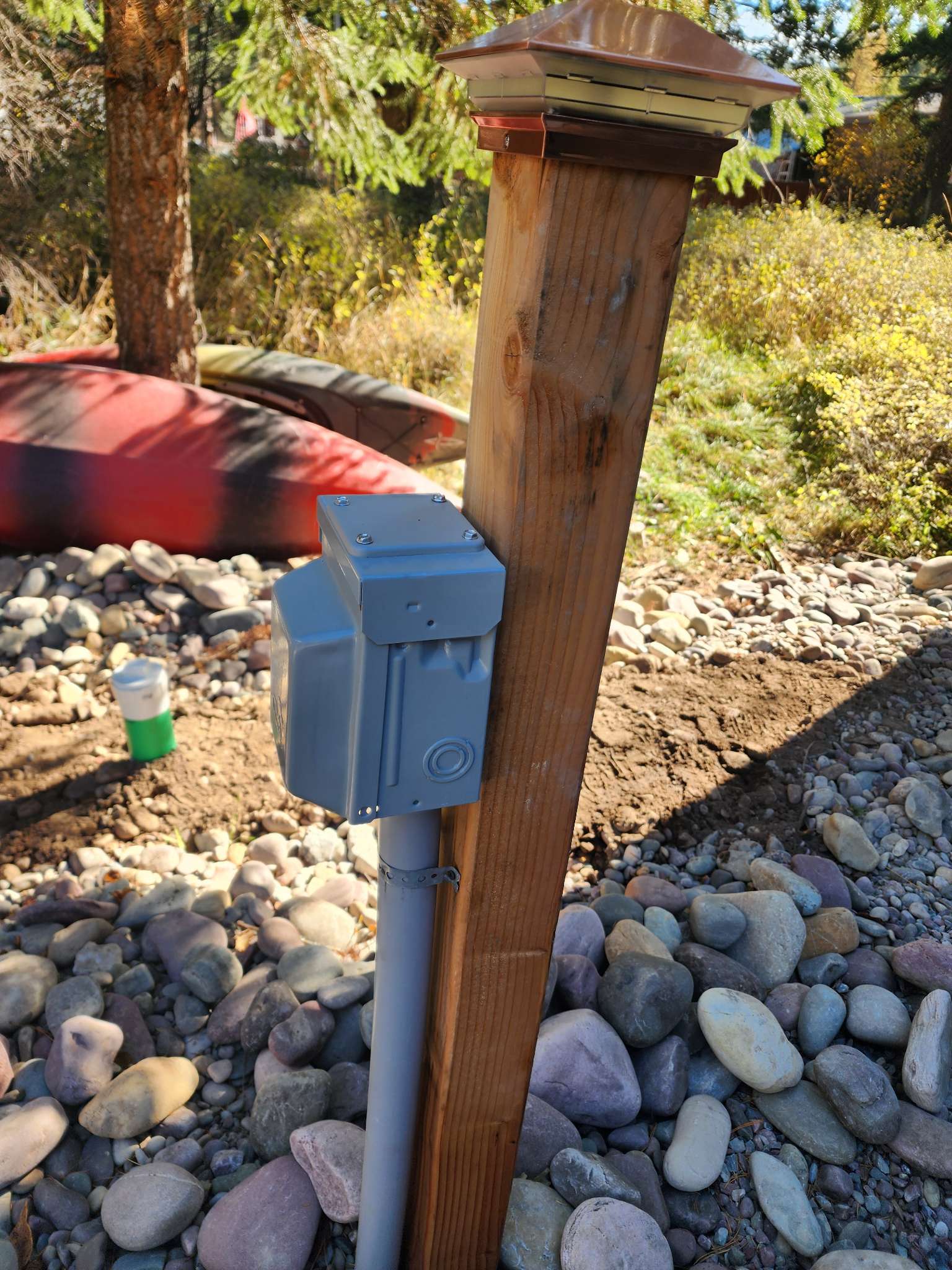 50 amp hookups (Will be renovated in 2025 with 30/50 amp boxes) 

Down sloped Sewer hookup in the rear. 

Water spicket is in front of electric box. 