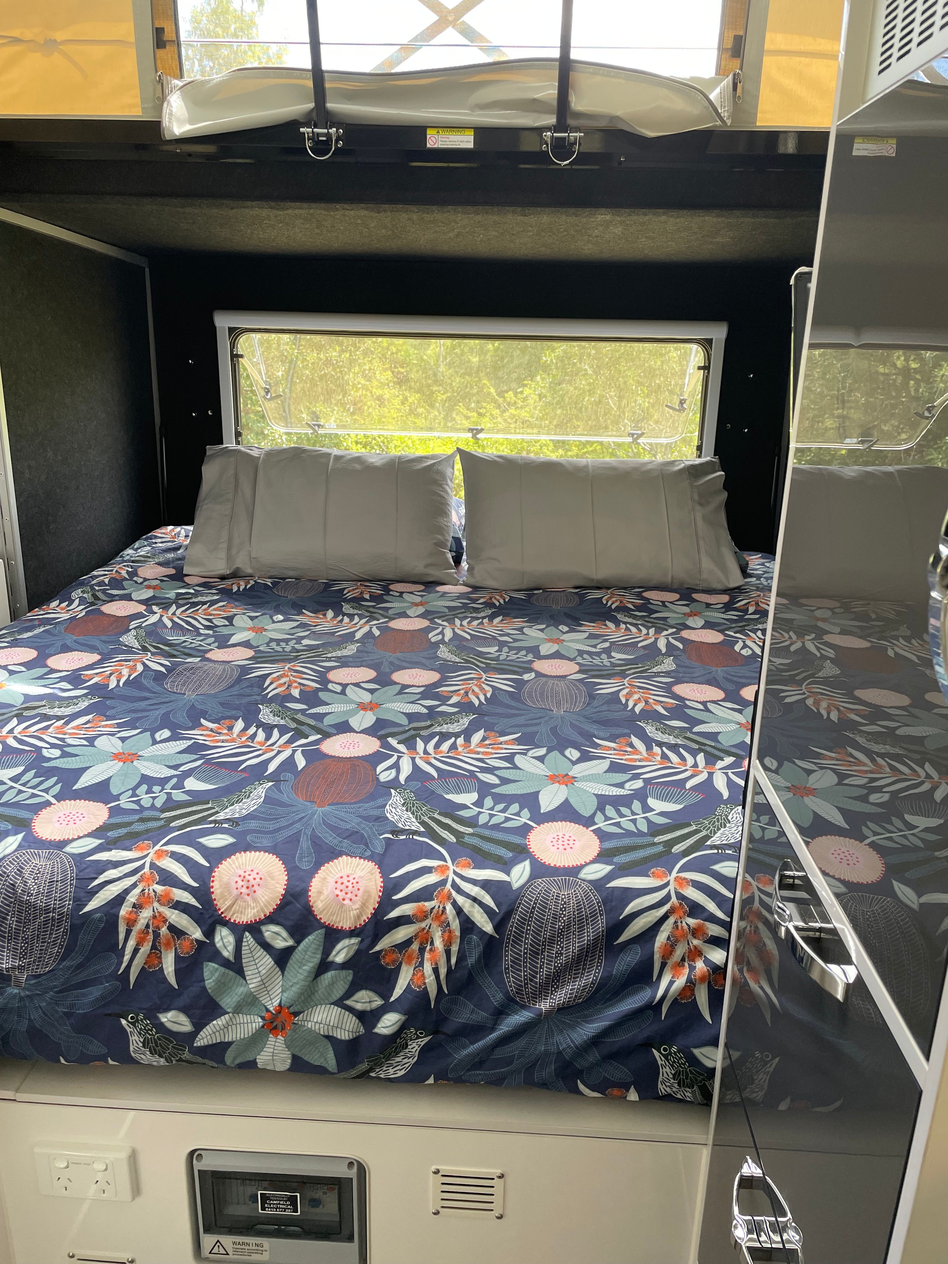 Lovely linens on the King sized bed.