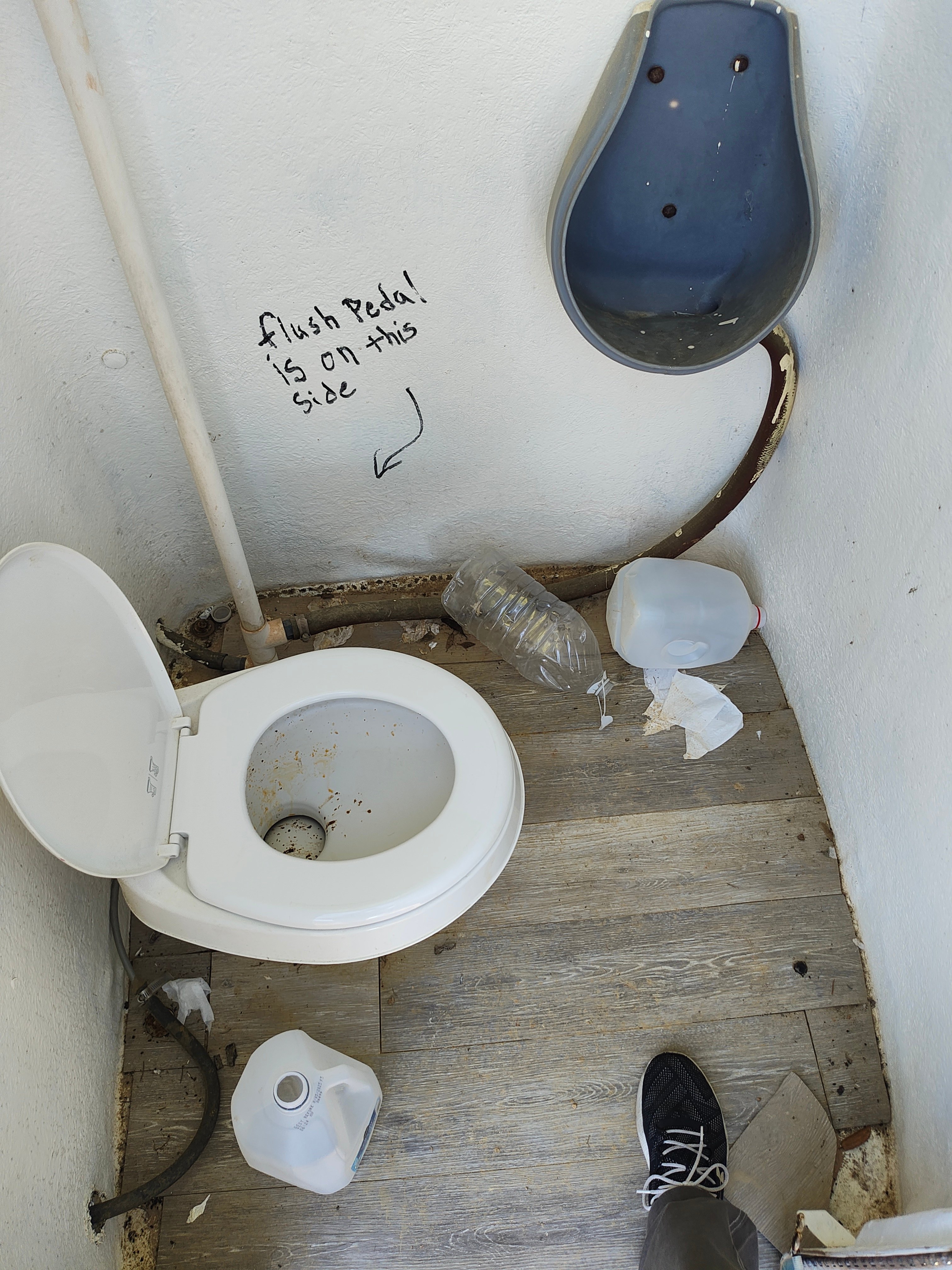 No water to flush or wash hands