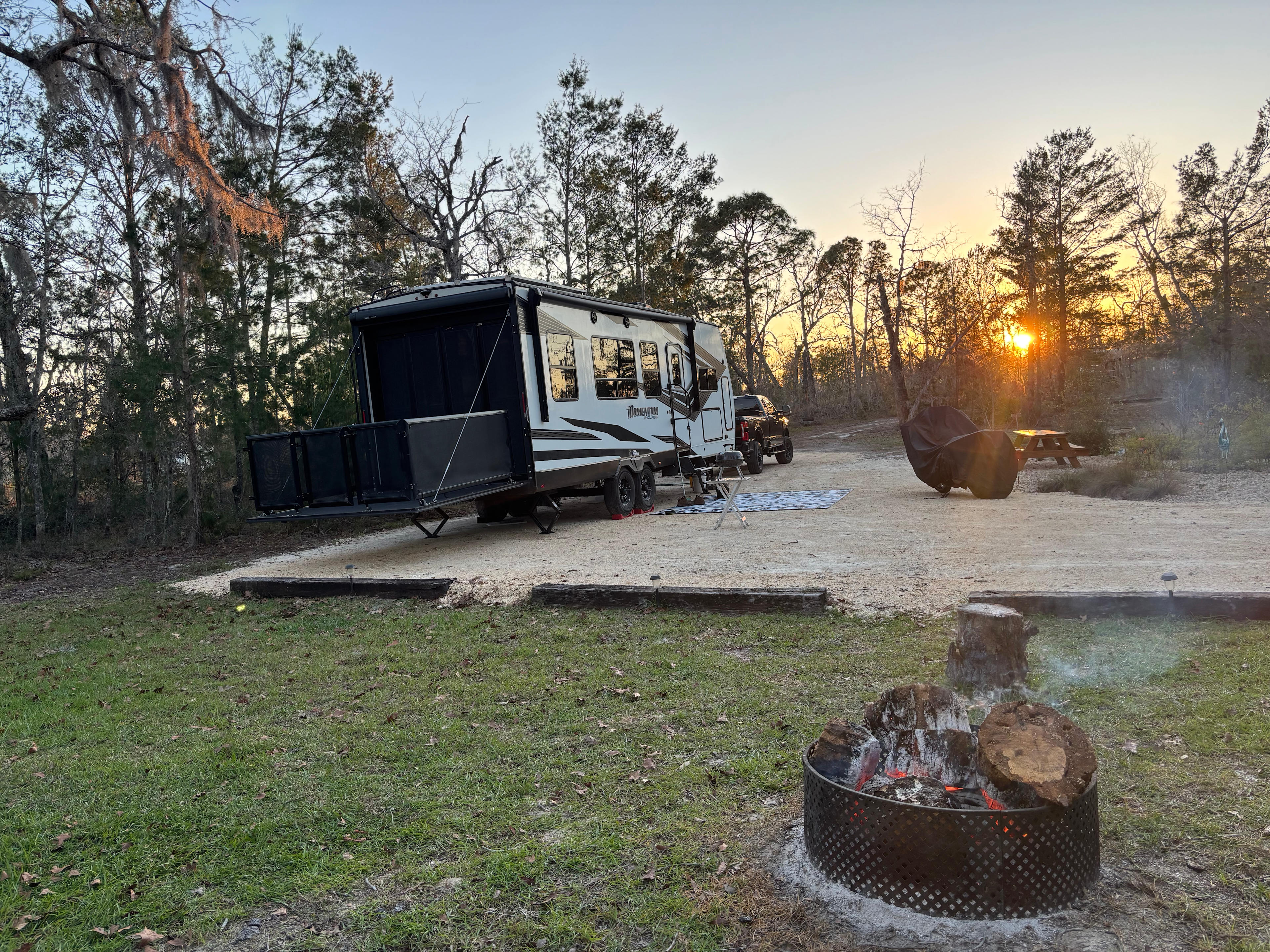new firm, level, limestone parking pad