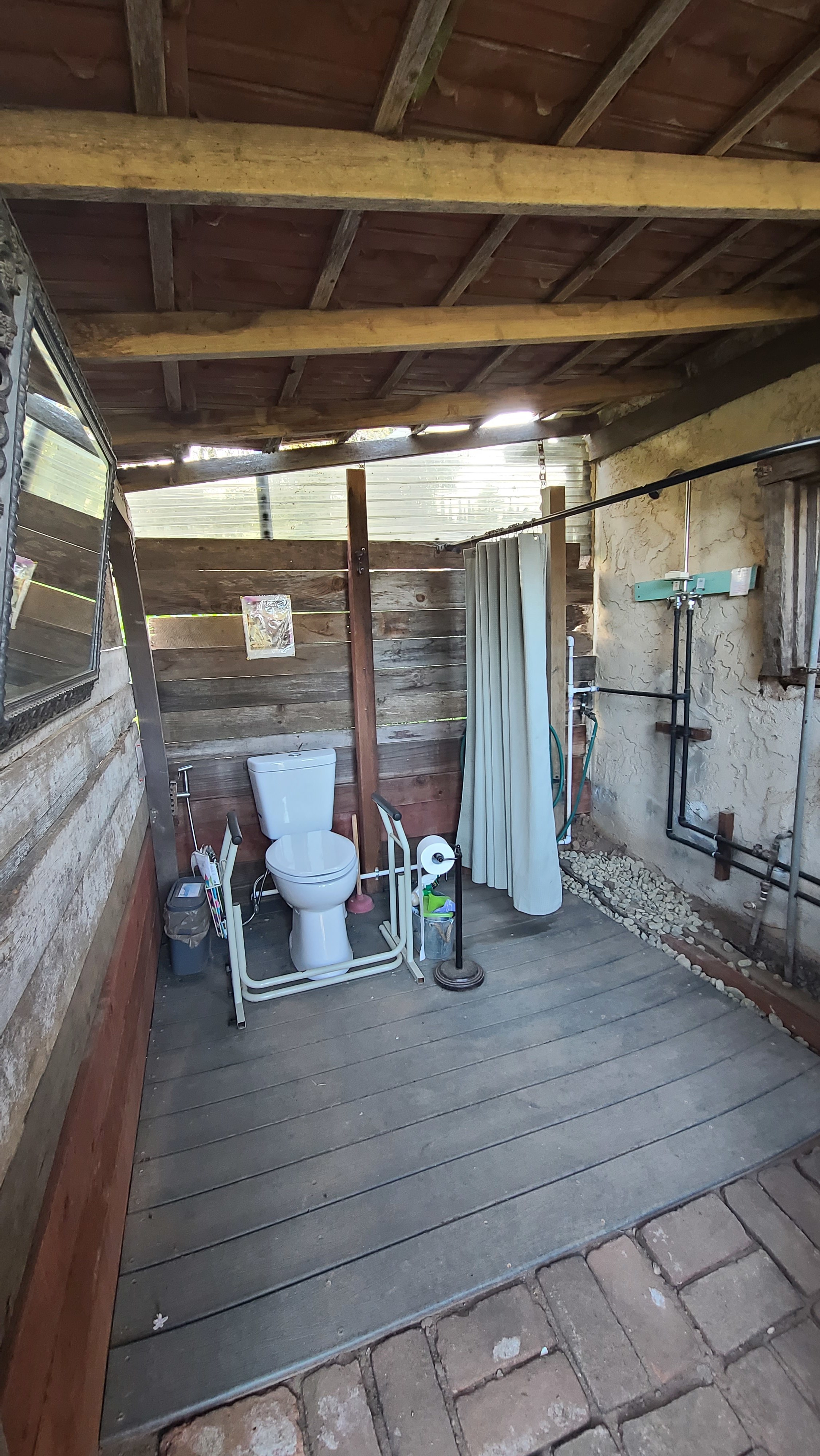Flushing toilet and hot shower! 