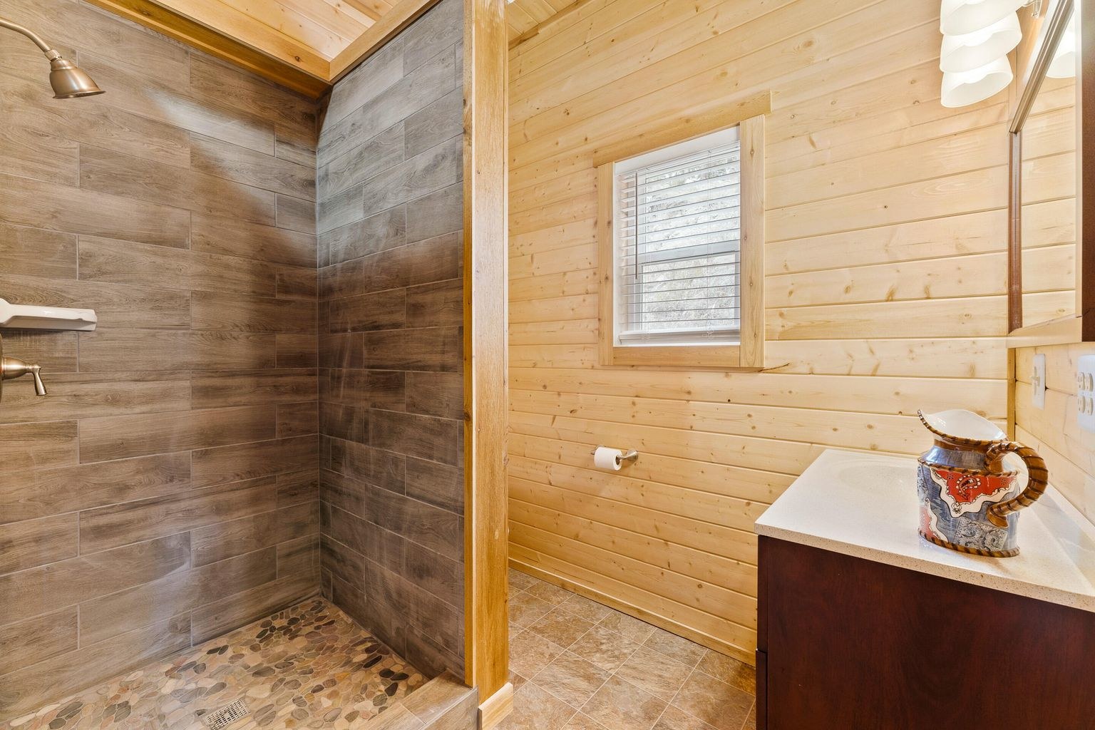 The shower is quite large, the shower threshold is about 4" or less. Rails will be installed to assist those with disabilities. 