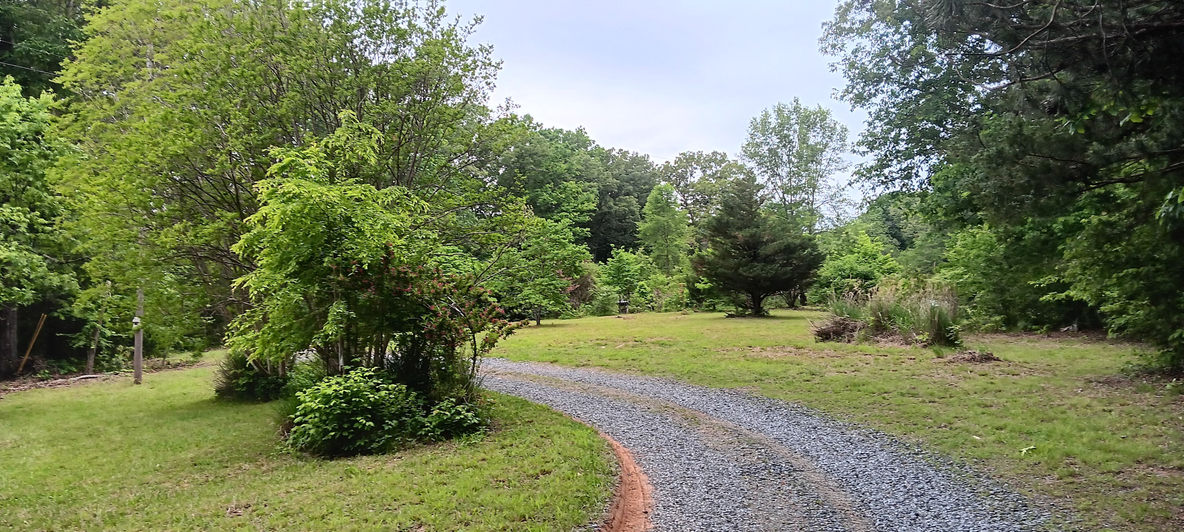 You enter through the entrance/gate area and go around this little bend in driveway and after that entrance into woods is on the left by trashcan.  
