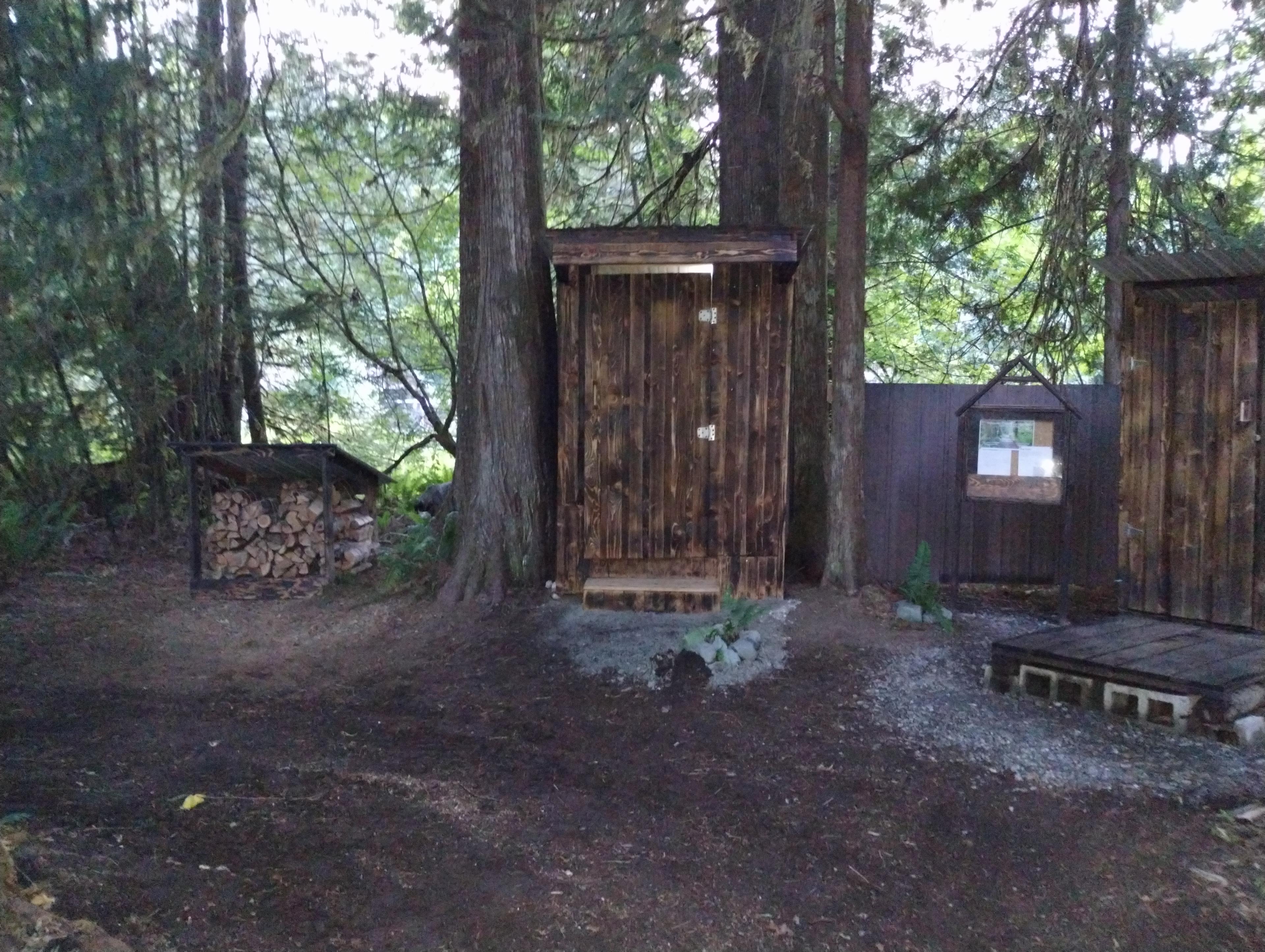Out door but fully enclosed bathroom and hot shower .