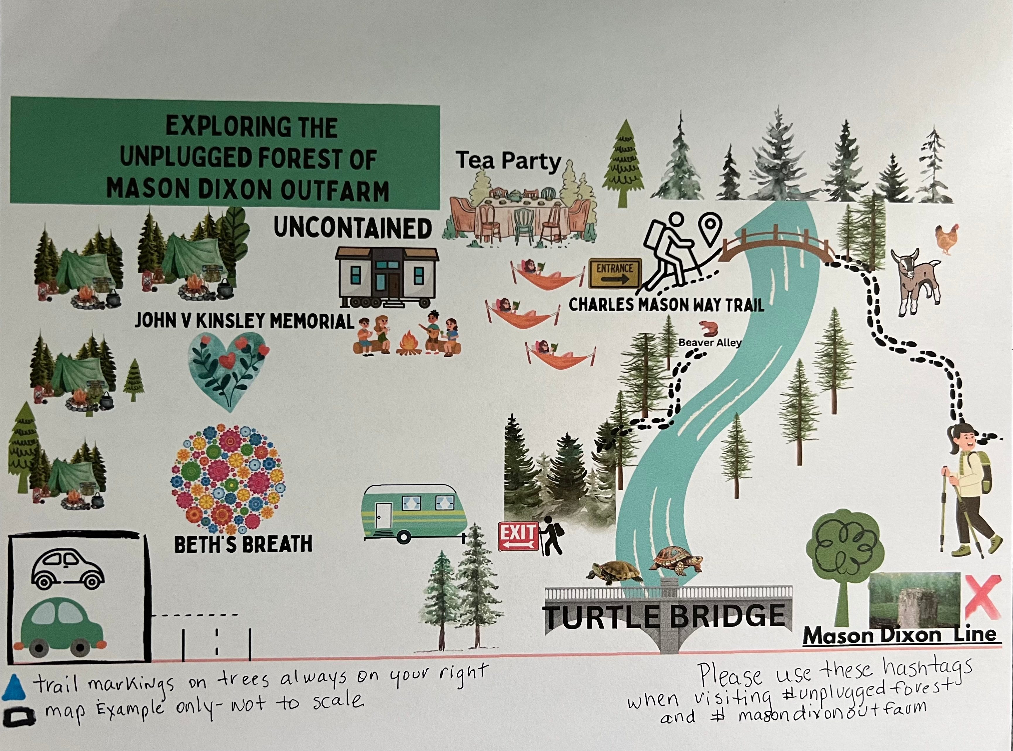We designed a map (not to scale) but as a reference to our place. Feel free to ask any questions you need to make your stay most rewarding.