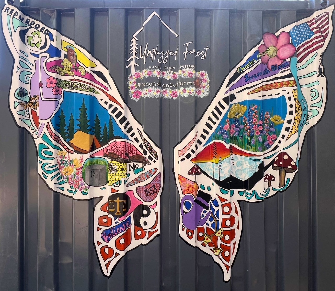We hired a local DE artist, Art by Matia, to tell our farms story in a beautiful butterfly Mural. We hope you get your photo with it #masondixonoufarm