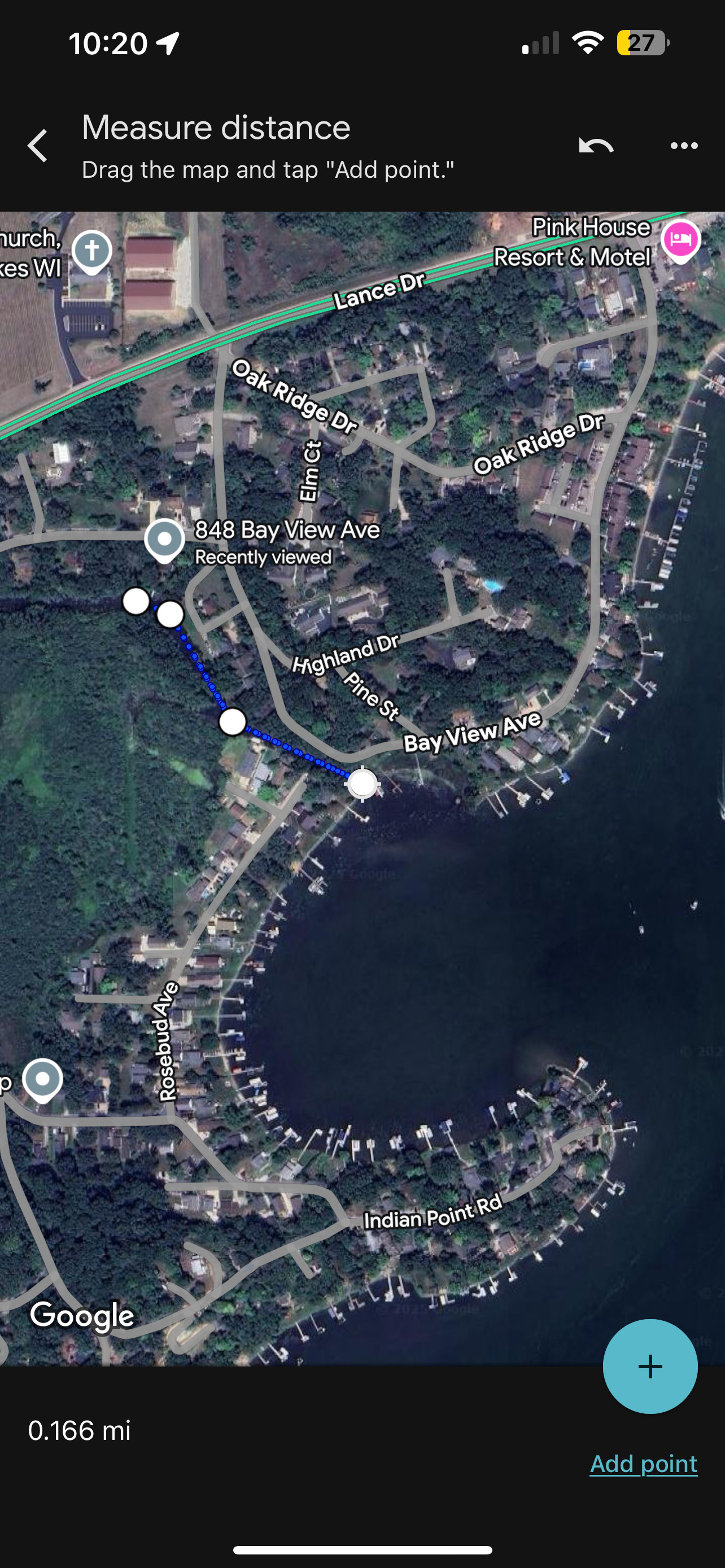 850ft distance from campsite to the lake! So close you can literally almost see it from the campsite if there were not bends in the channel! 