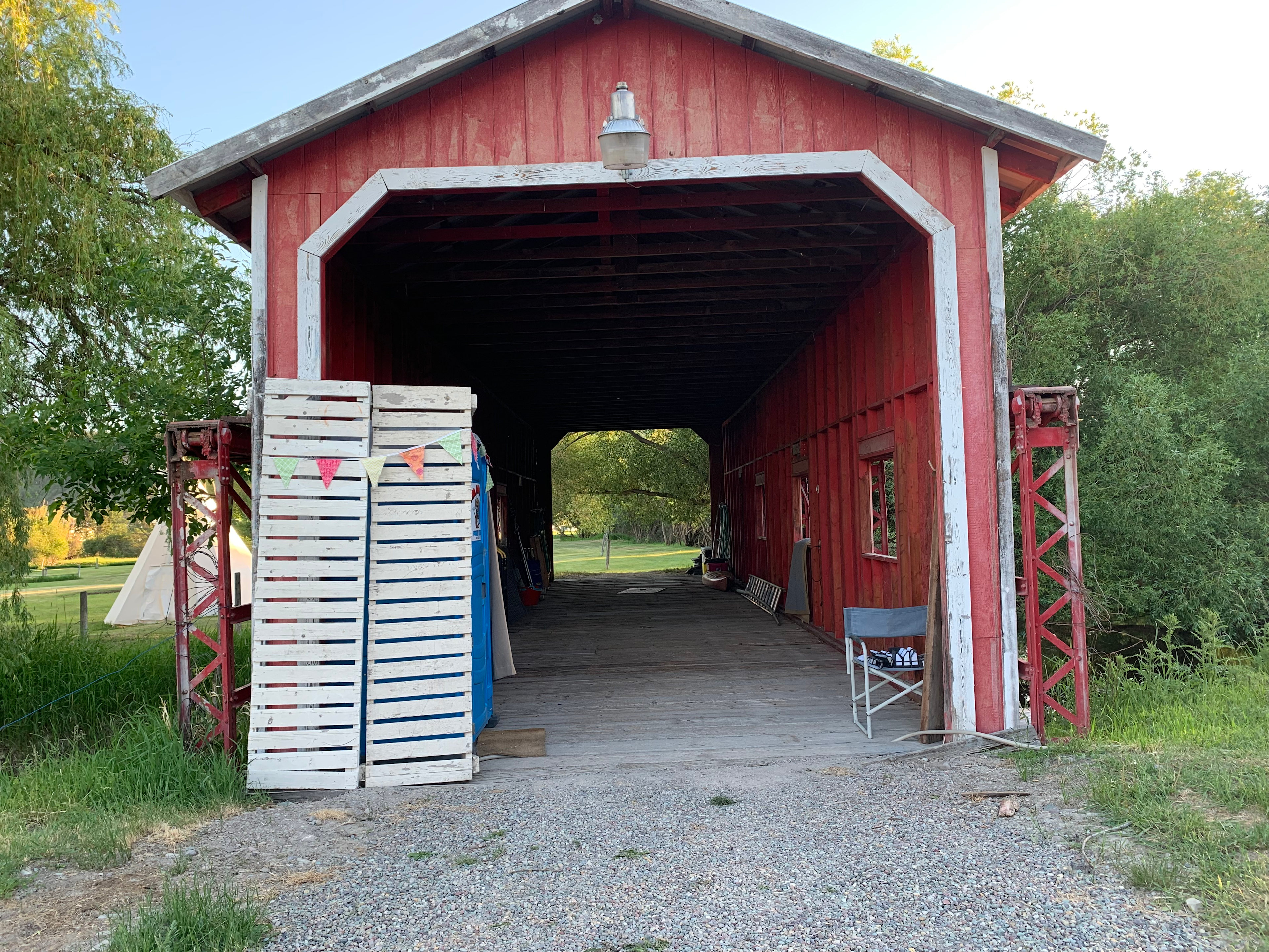 After parking, you'll walk past the cleverly disguised Porta-Potty on the way to your site.