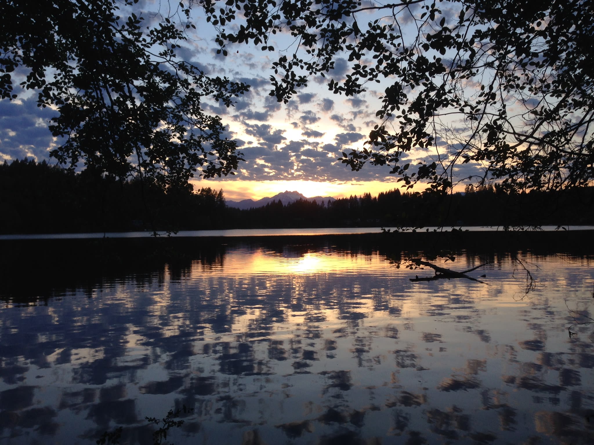 Mission Lake view from our dock at sunset over the Olympic Mountain range.