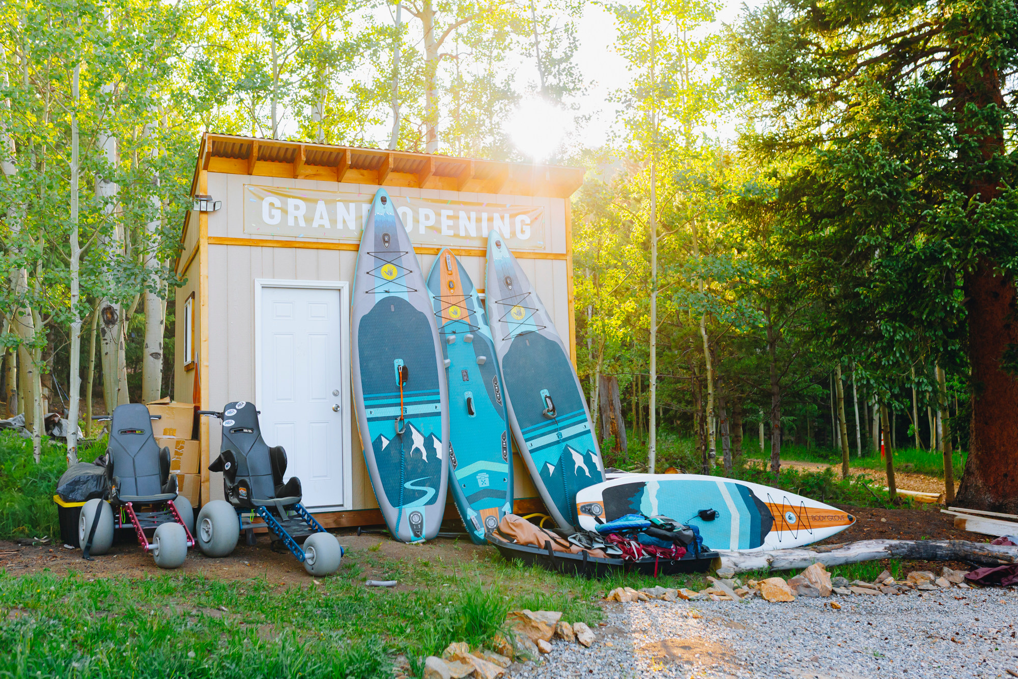 Lots of options to borrow/rent gear. Including paddle boards, tents, sleeping bags and Extreme Motus wheelchairs