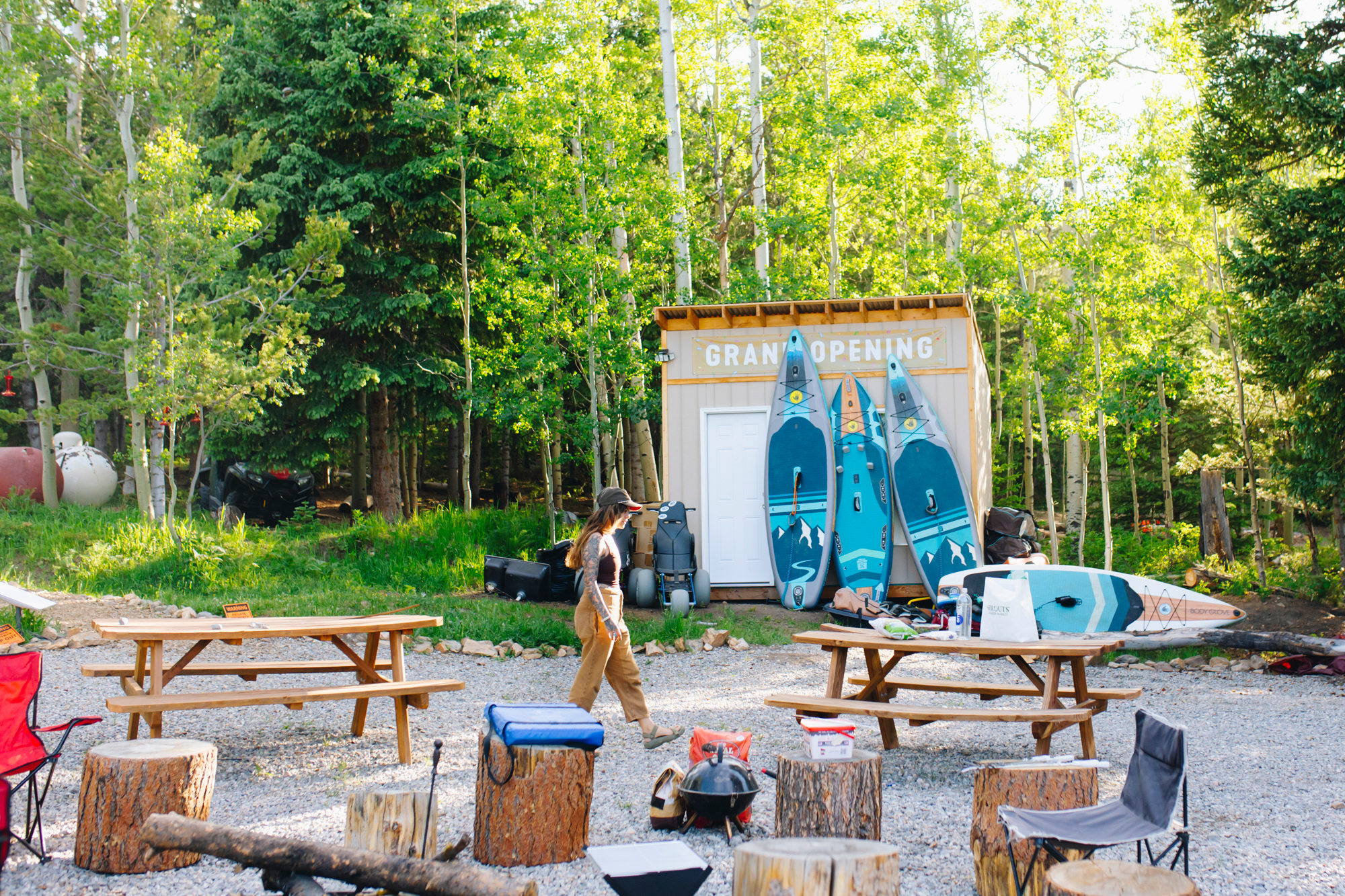 Community area w/ tables, grills, campfire and games