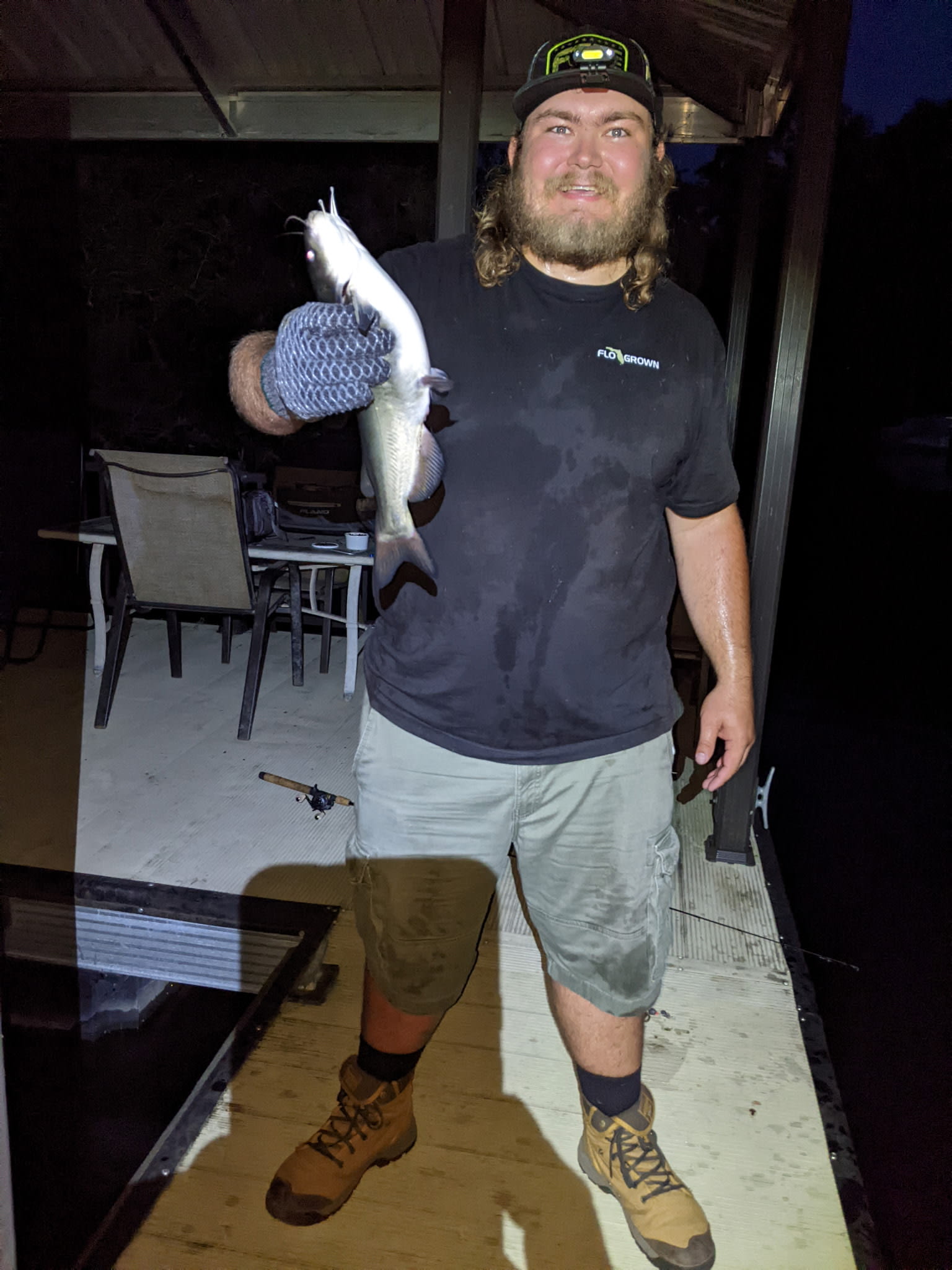 Night fishing off dock. 