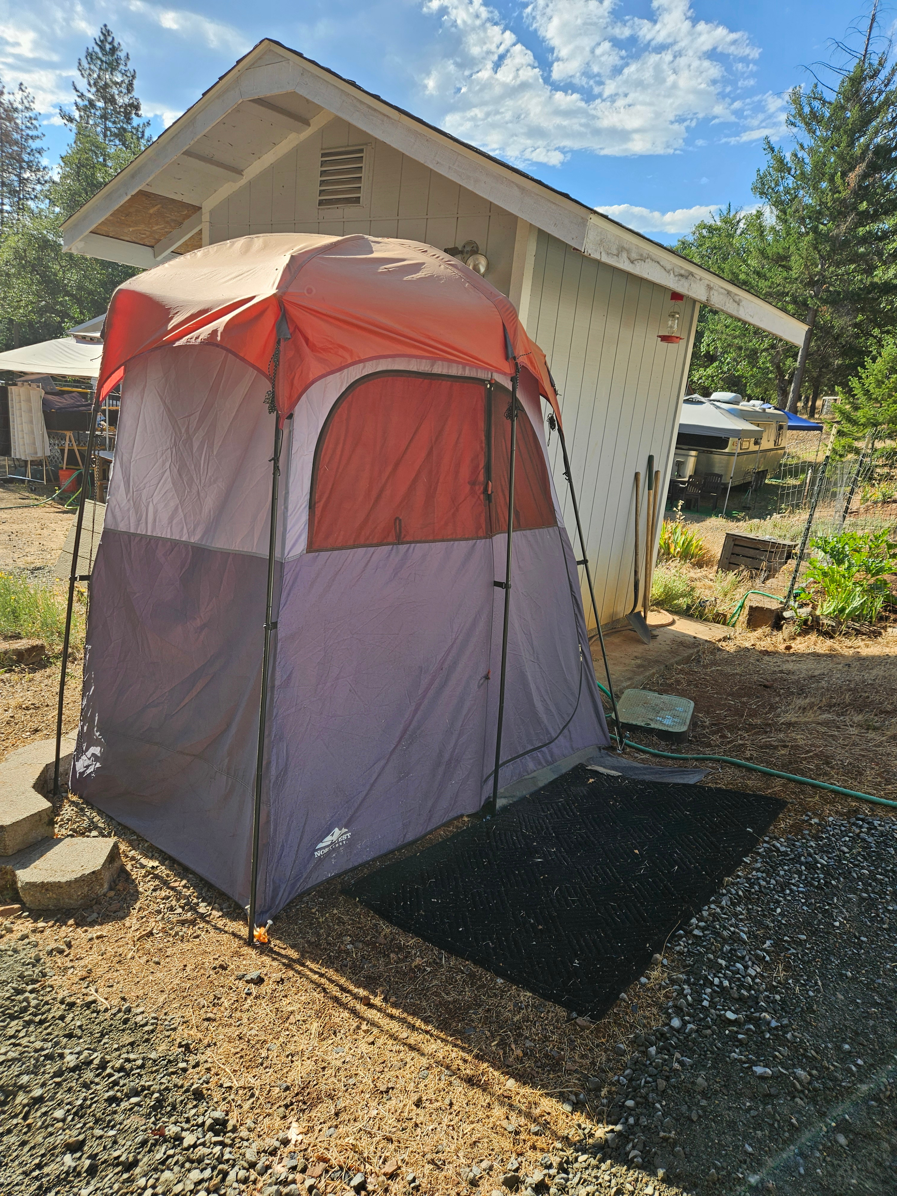 This is a solar shower with a compsting toilet for those who want to rough it!