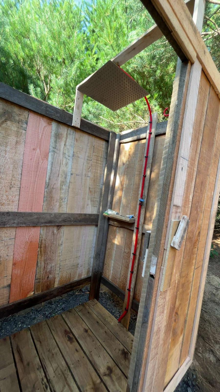 Cozy Woodland Bunkie-Outdoor Shower