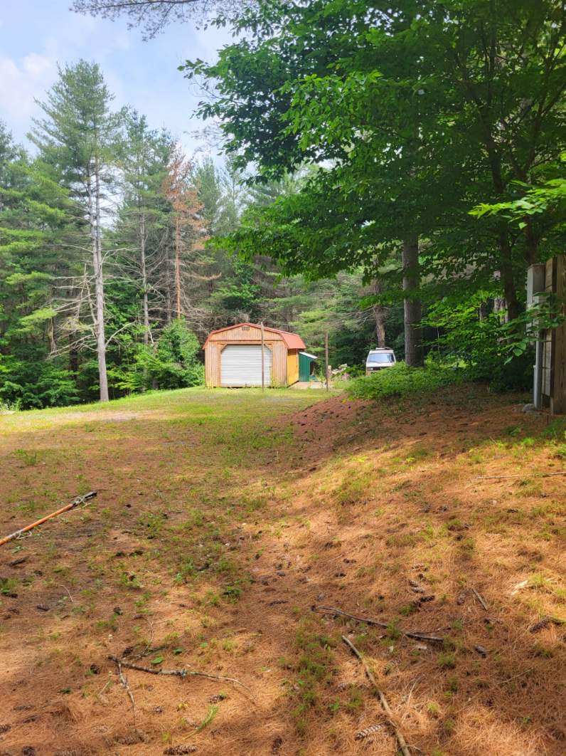 Level Campsite on top of hill.  The Shed and Camper van belong to the owners.  