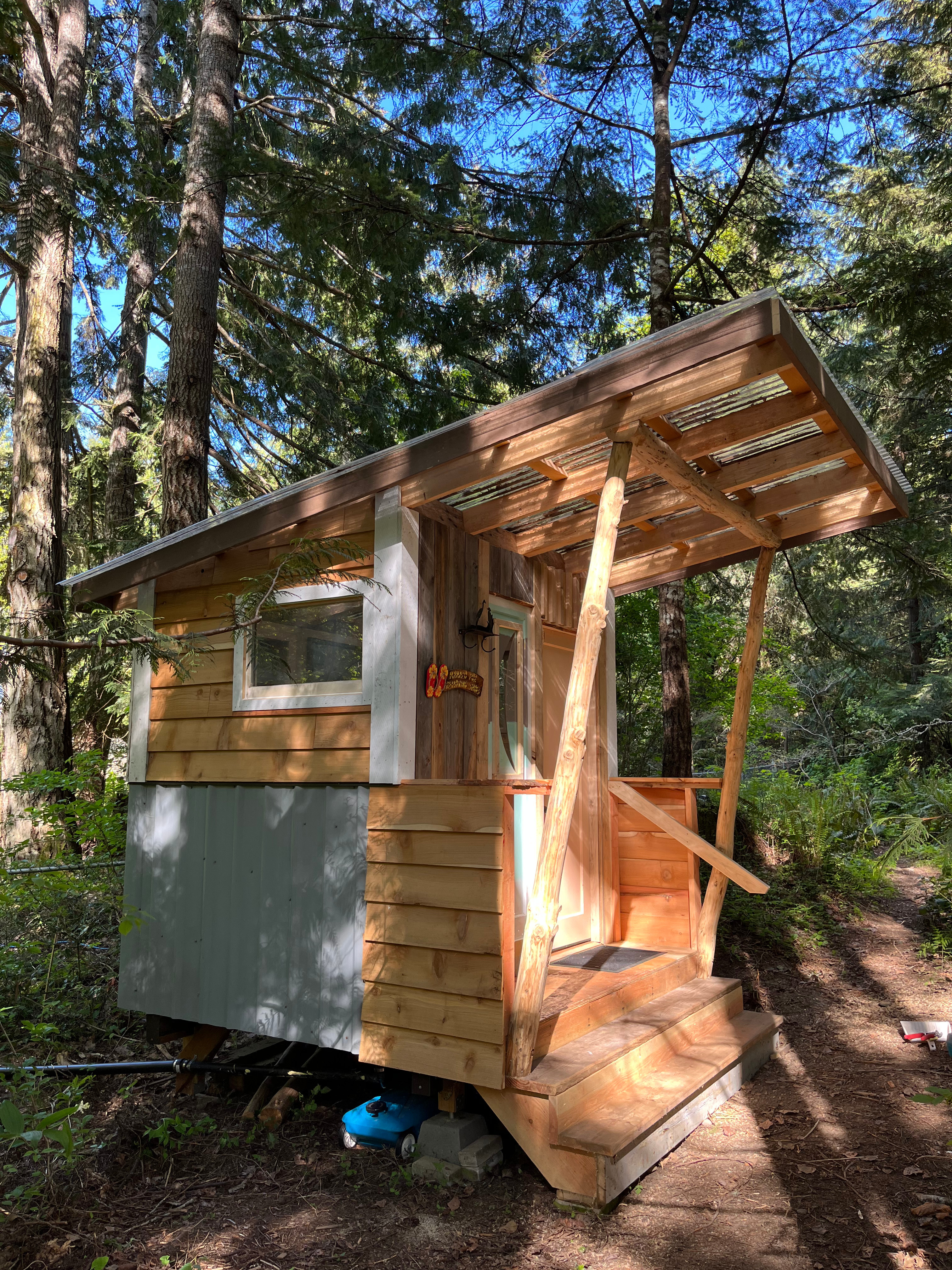 Our composting privy, built of recycled materials.