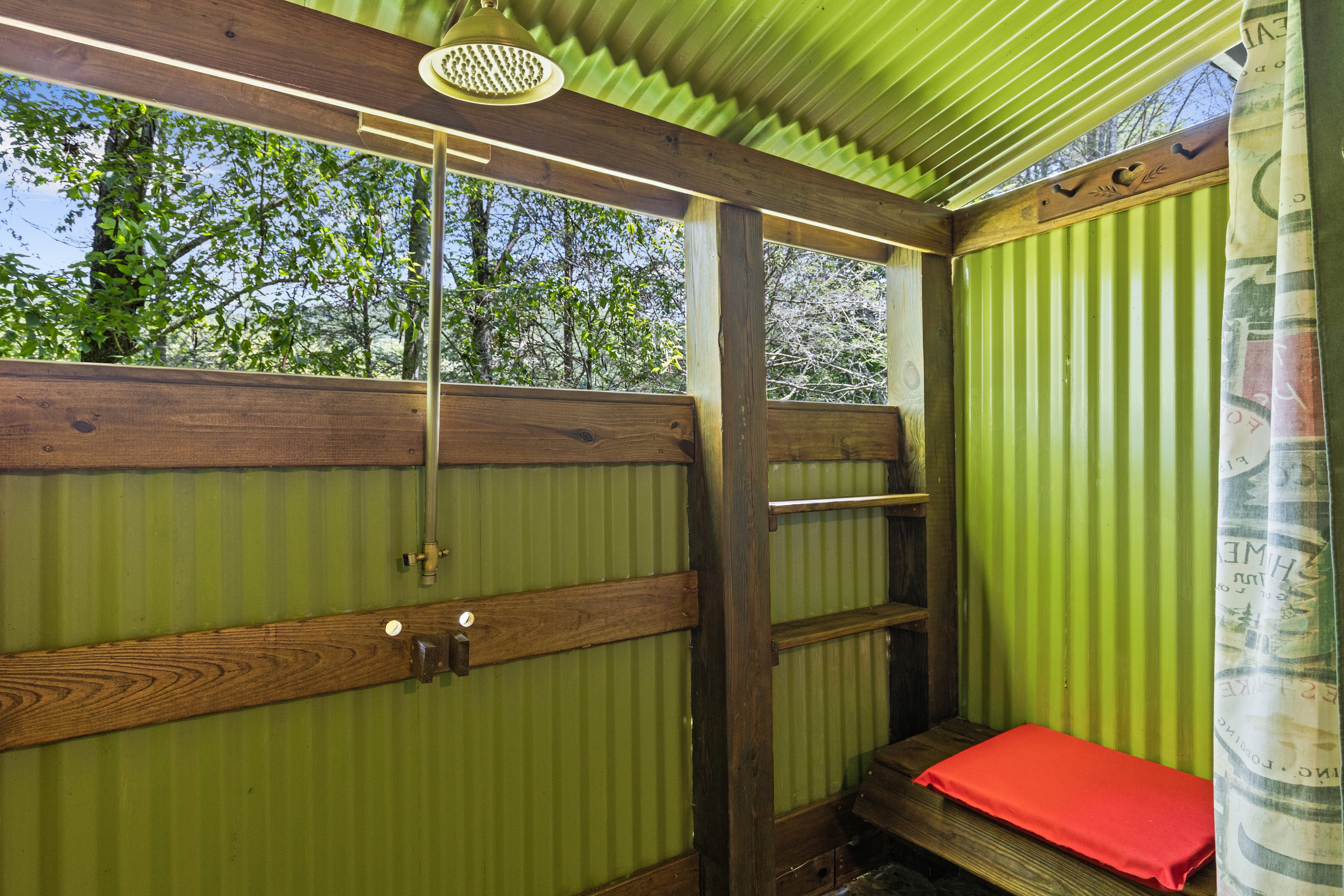 outdoor shower with hot water