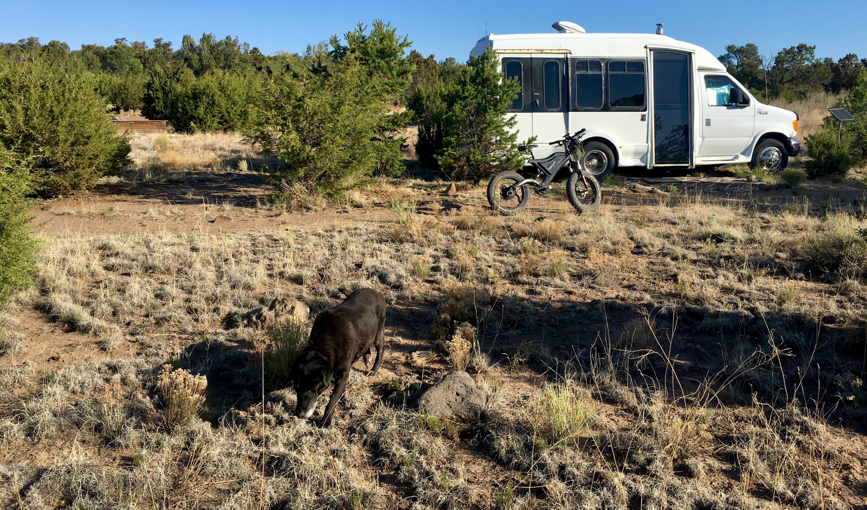 this photo shows the parking spot adjacent to our Shuttle Bus Cabin.  You can park or camp here or any of the other sites we offer.