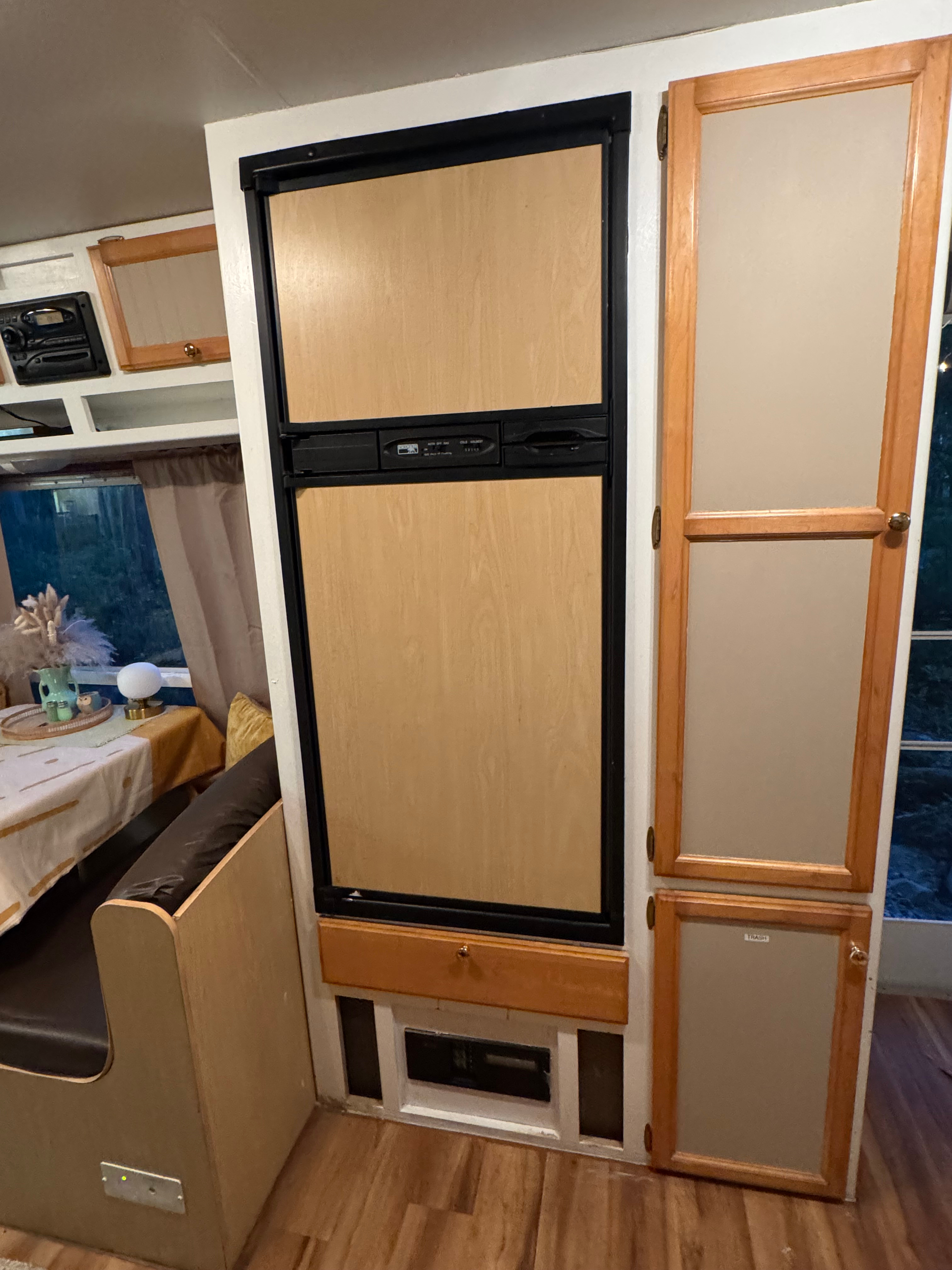 Refrigerator, freezer and pantry. 