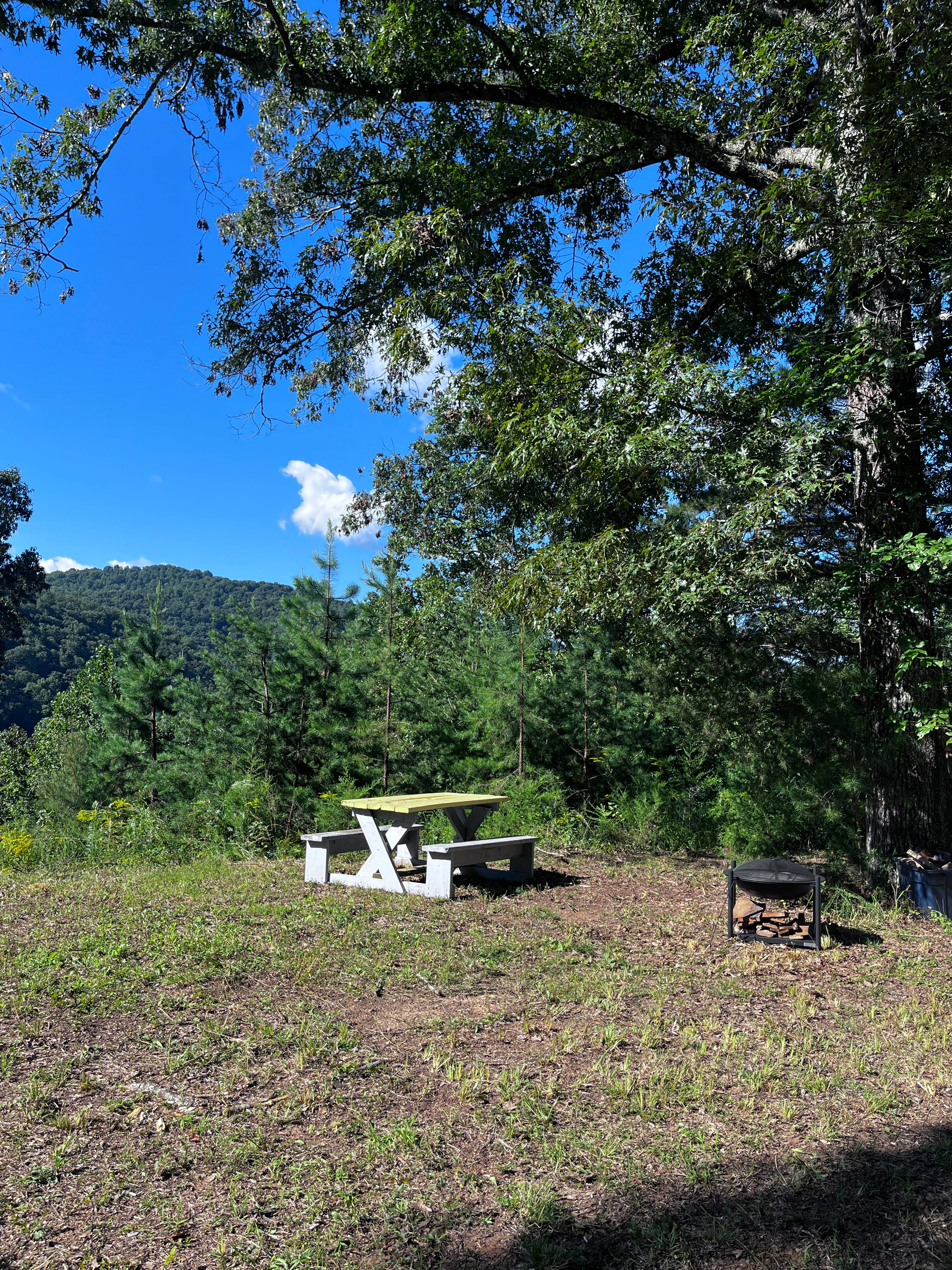 The picnic bench is pretty nice under the shade of the big oak tree for eating your meals while looking over Newman‘s Ridge