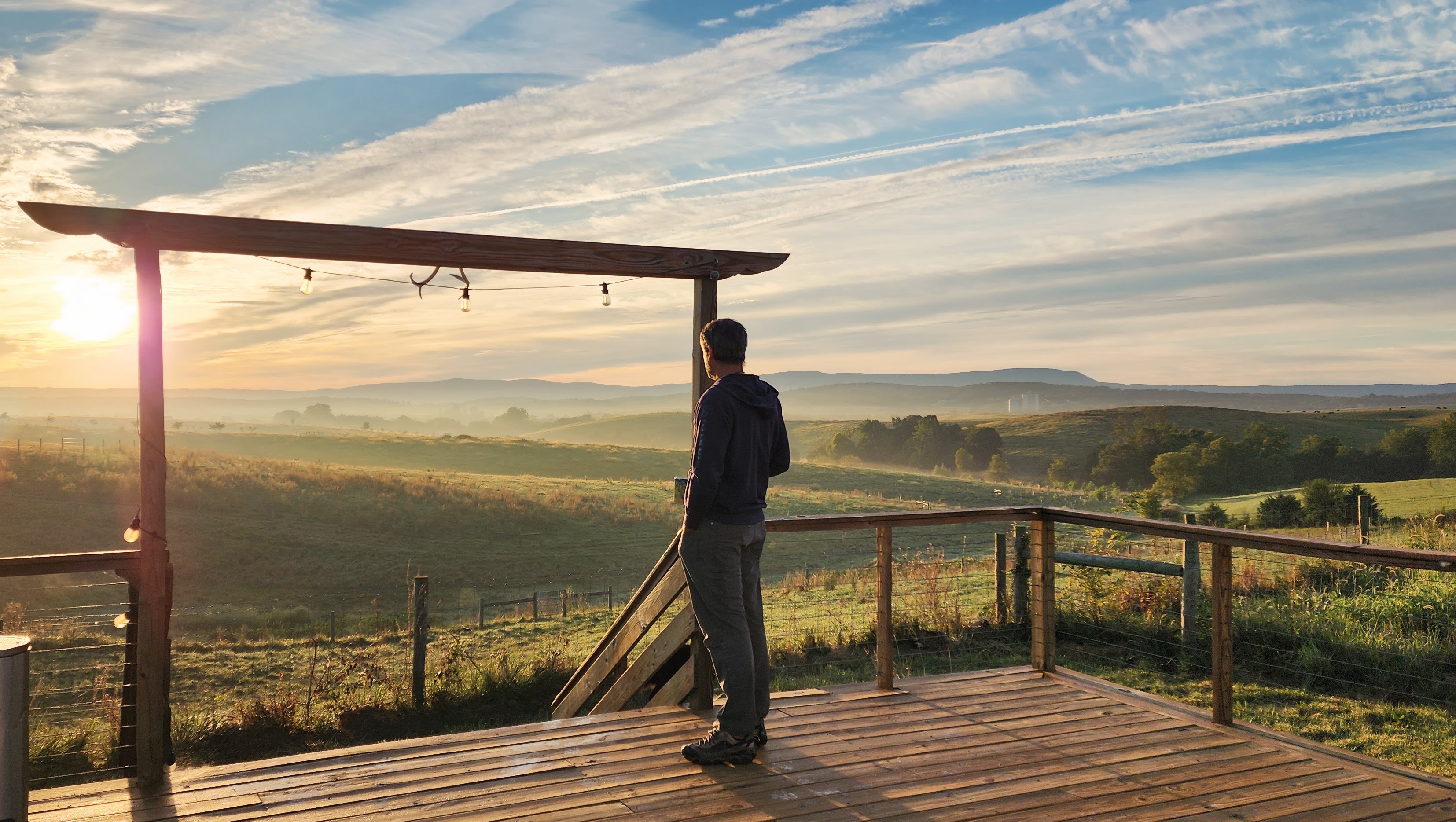 Morning view of Edom Springs farm from the camper deck 