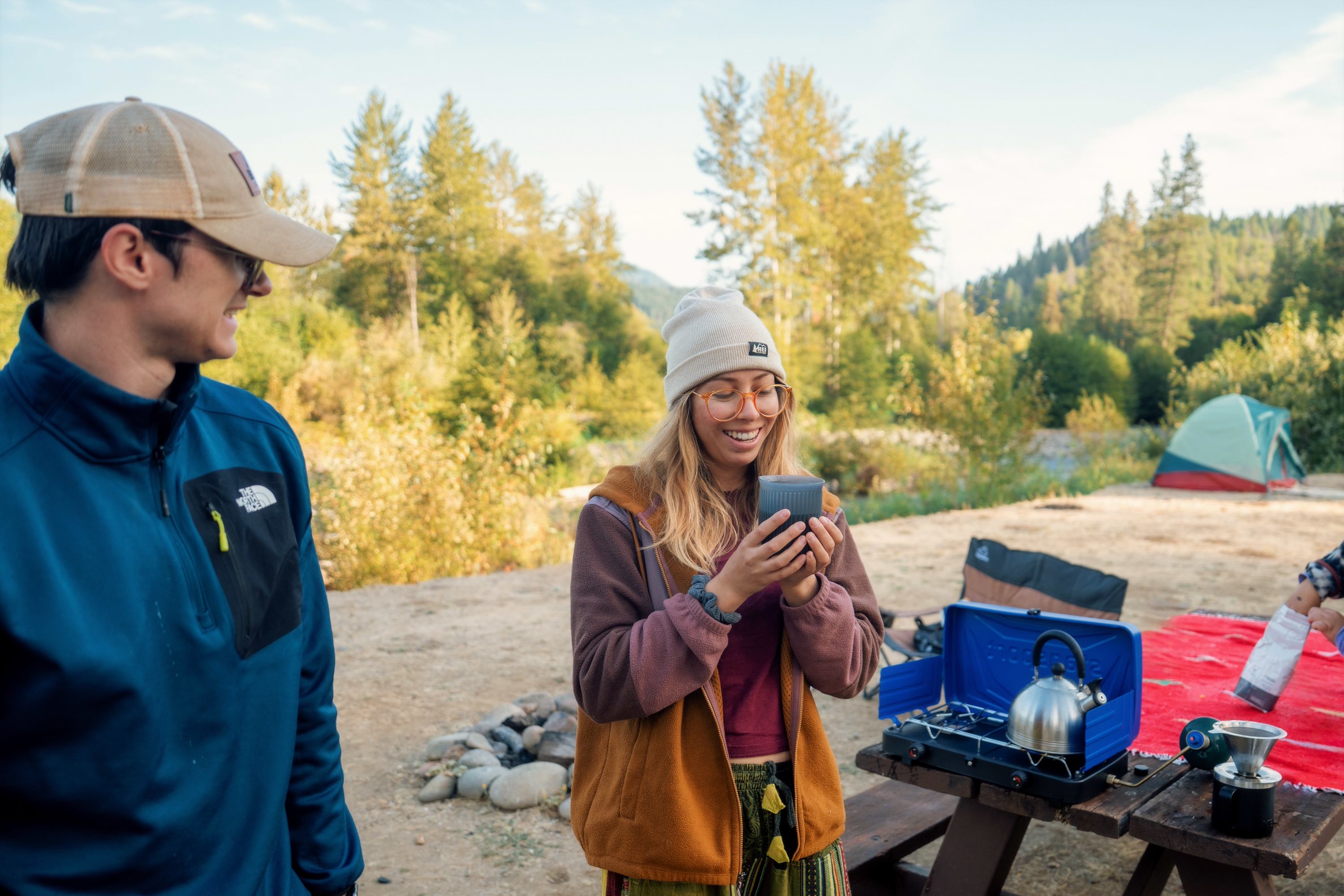 Camp stoves are allowed, making it easy to heat water for your morning coffee with a view.
