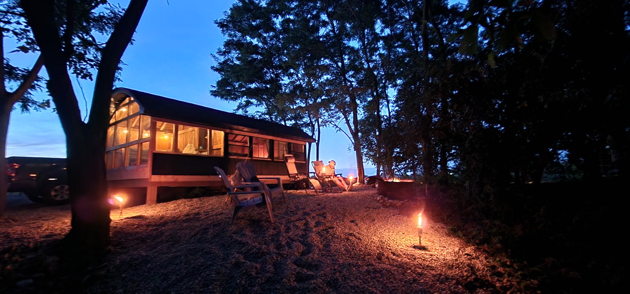 Nighttime exterior view.
