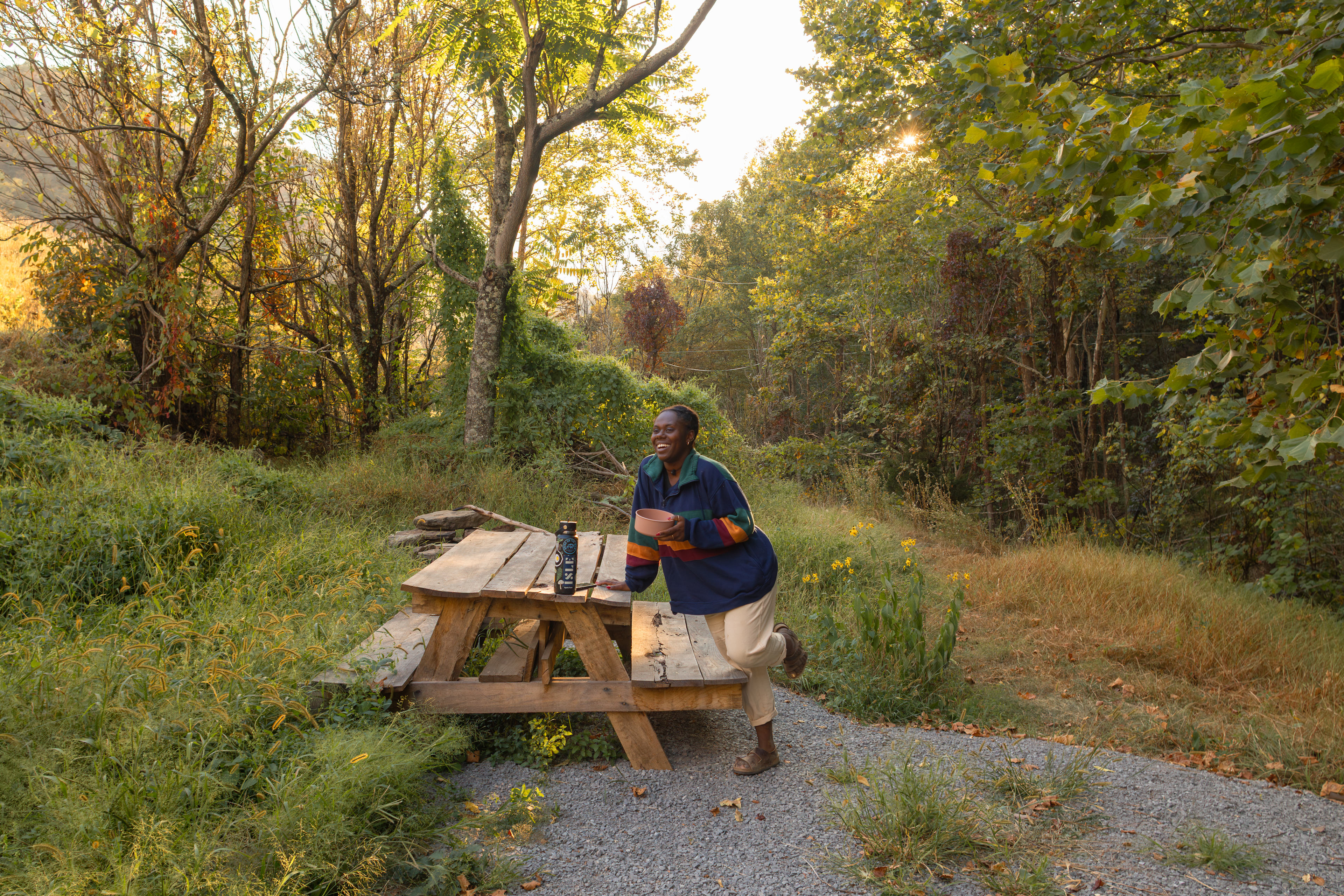 Enjoying a snack at camp