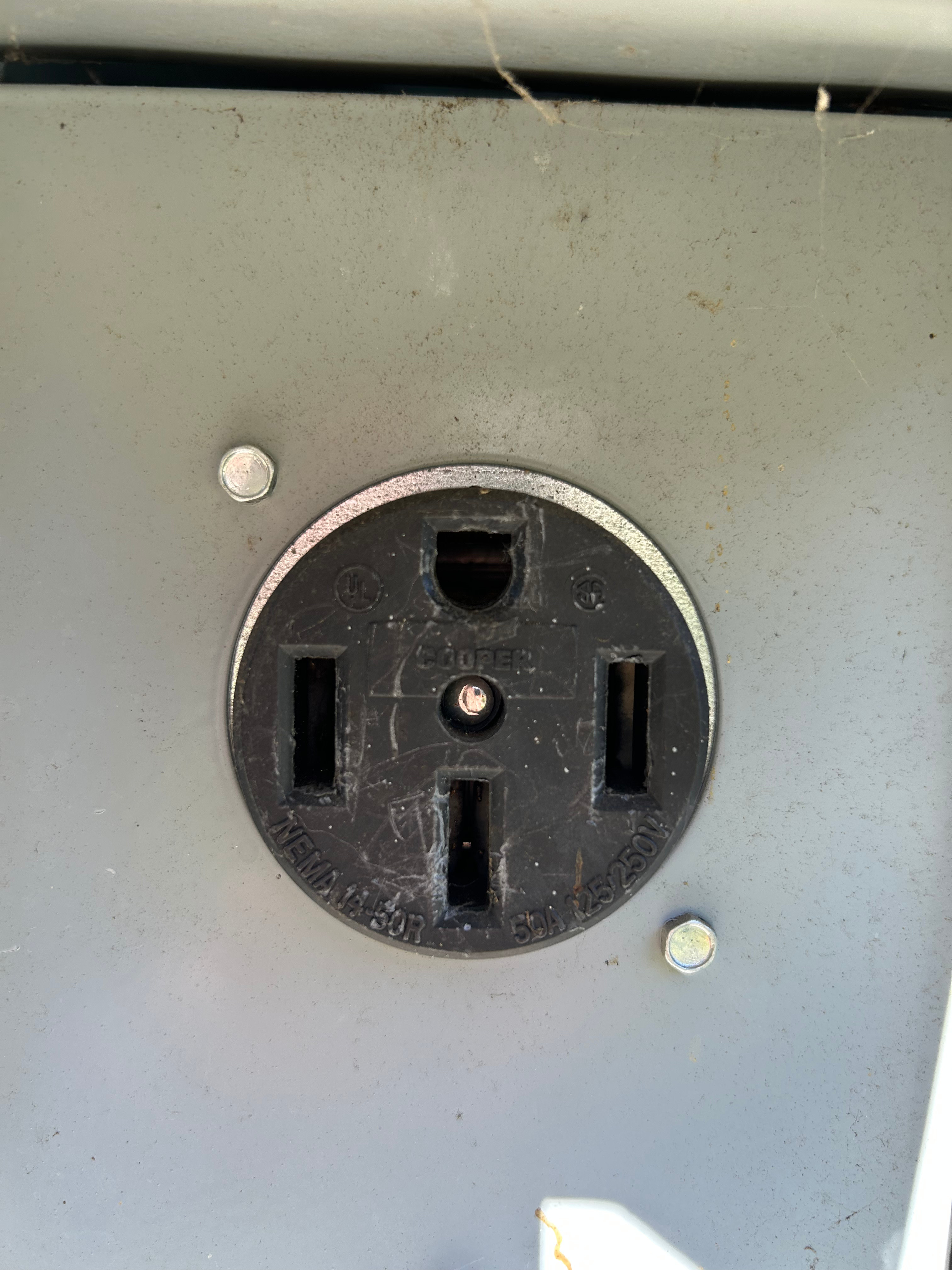 50A electric hookup. We have a 30A converter. You'll need a 20' extension cord.