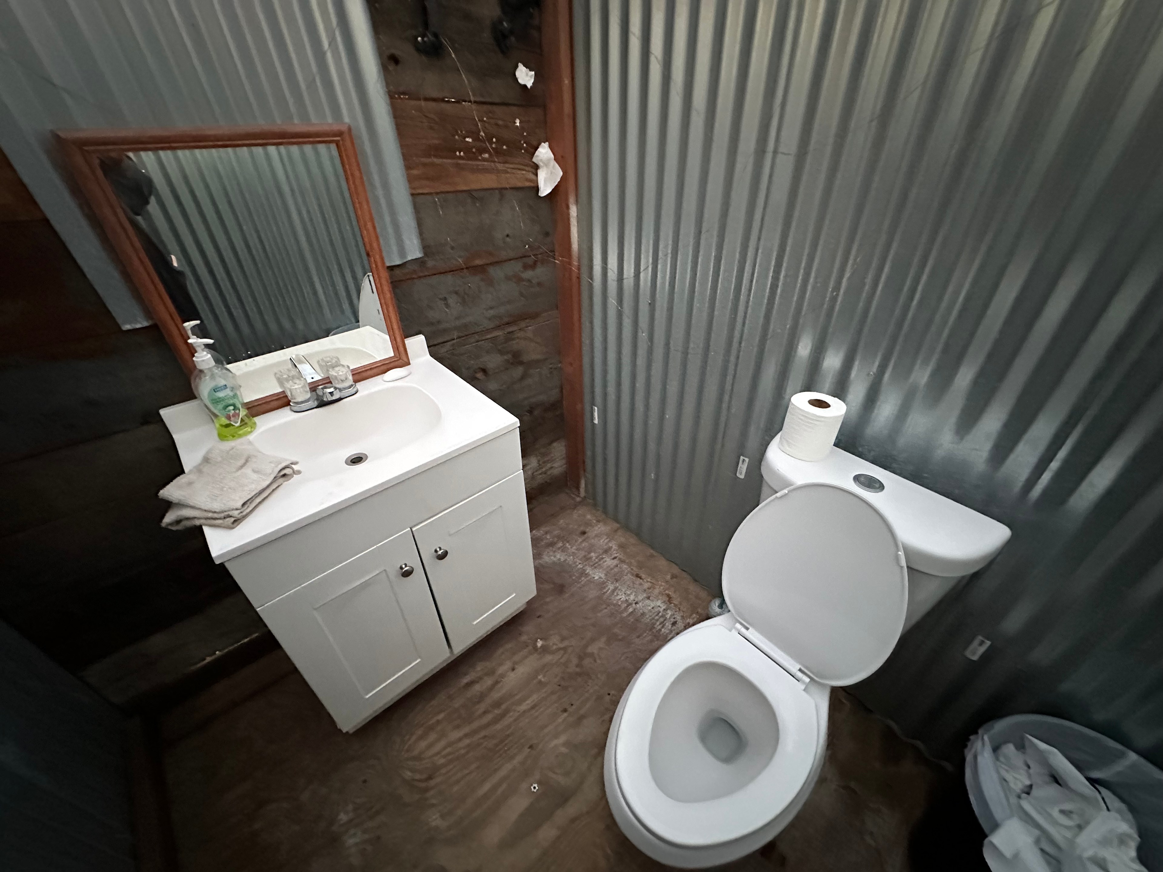 Clean restroom with flushing water