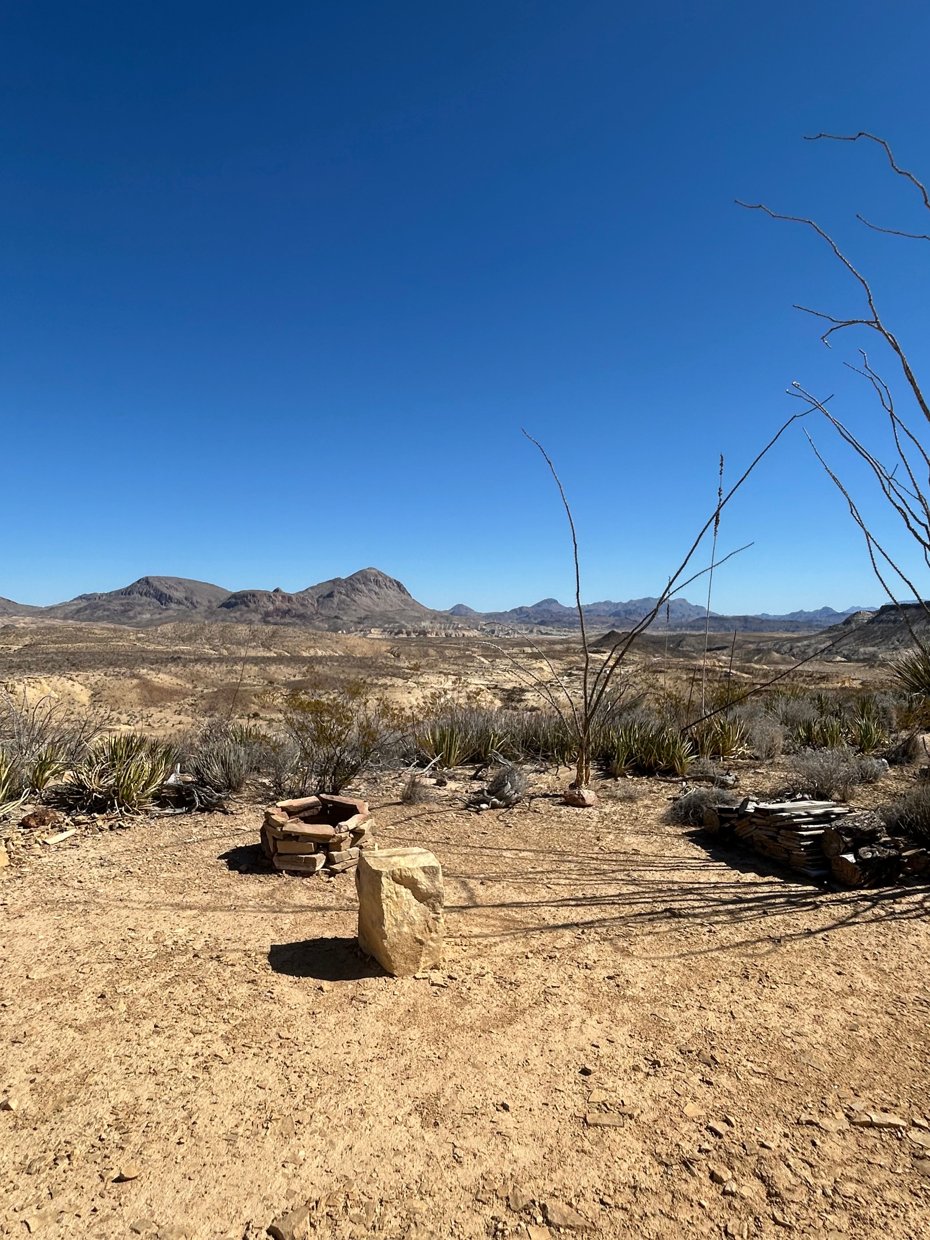 Fire Pit and Stone Bench view towards Hen Egg Mountain
