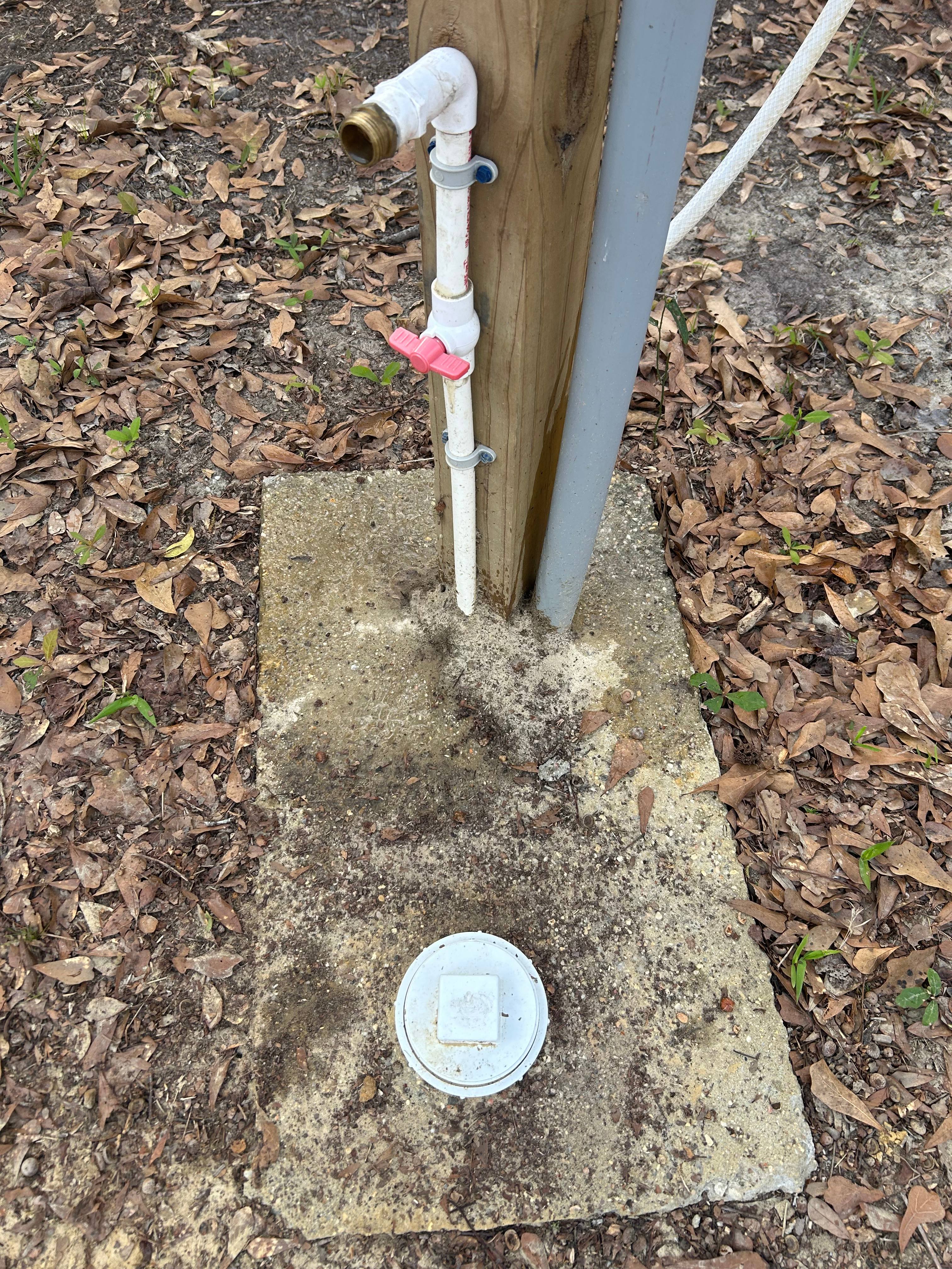 Camper full sewer hookup with threaded clean out 