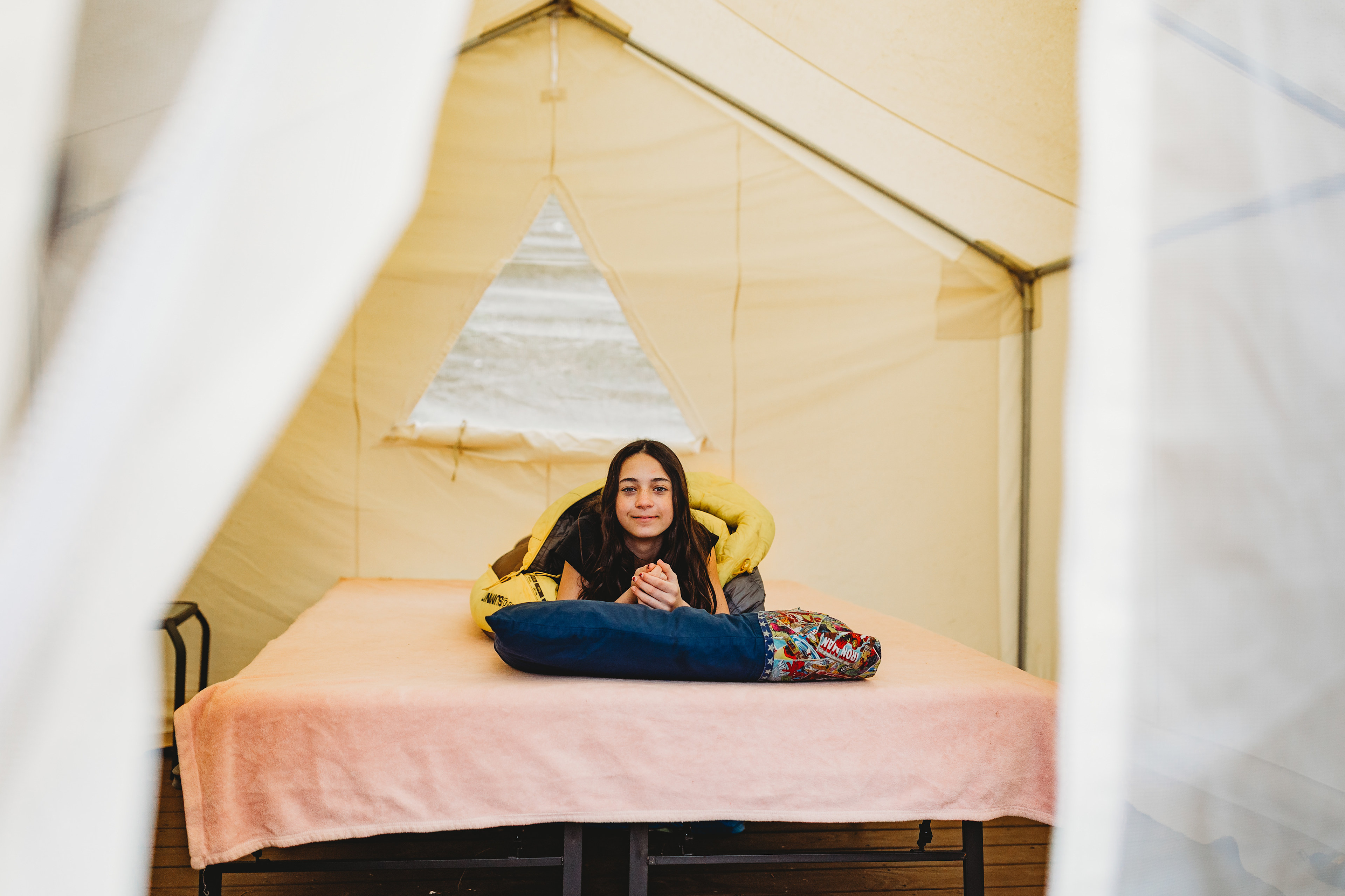 It rained a little overnight, but the glamping tent kept us warm and dry.