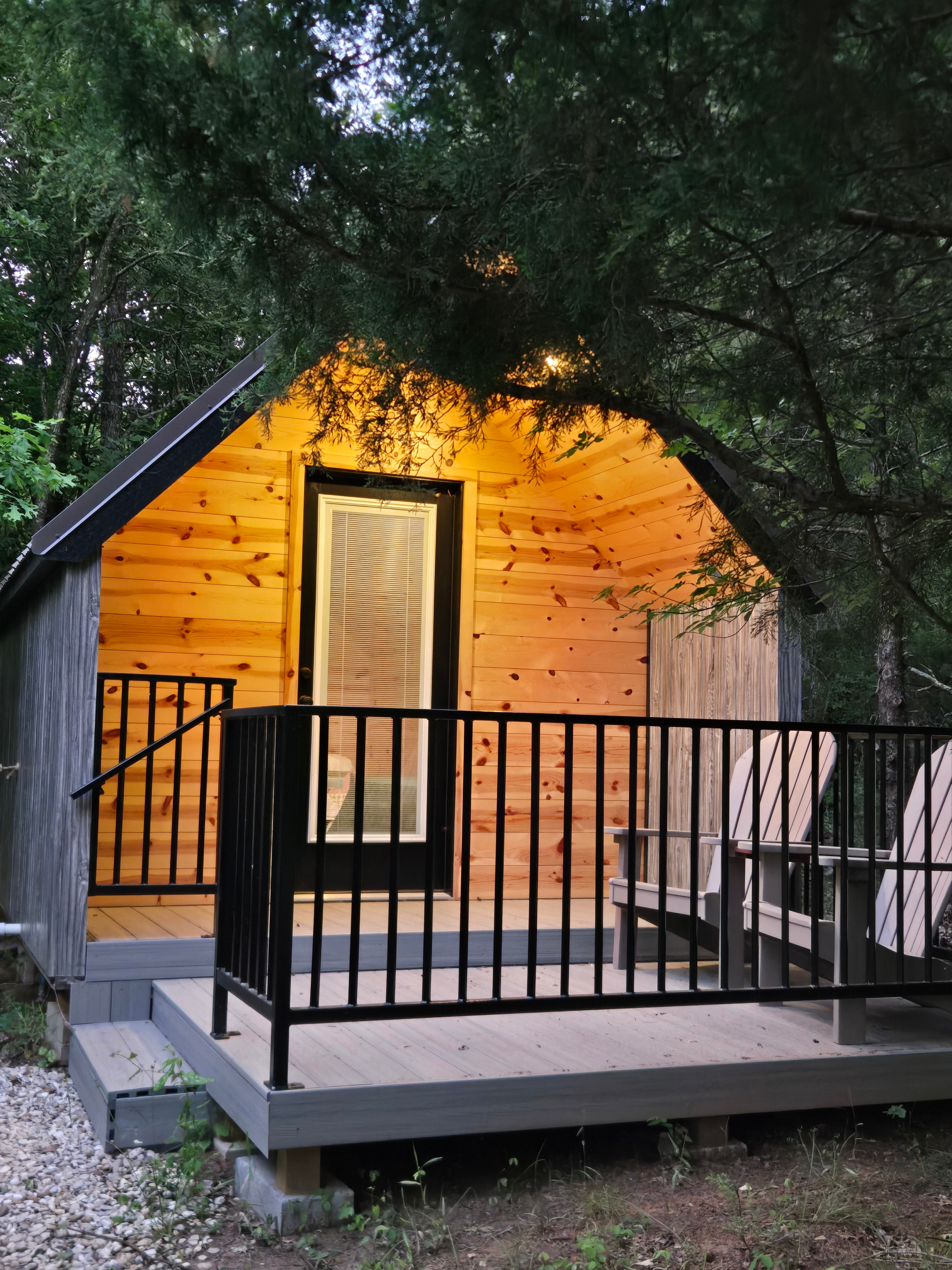 The Hideaway is tucked in the trees and sleeps 3