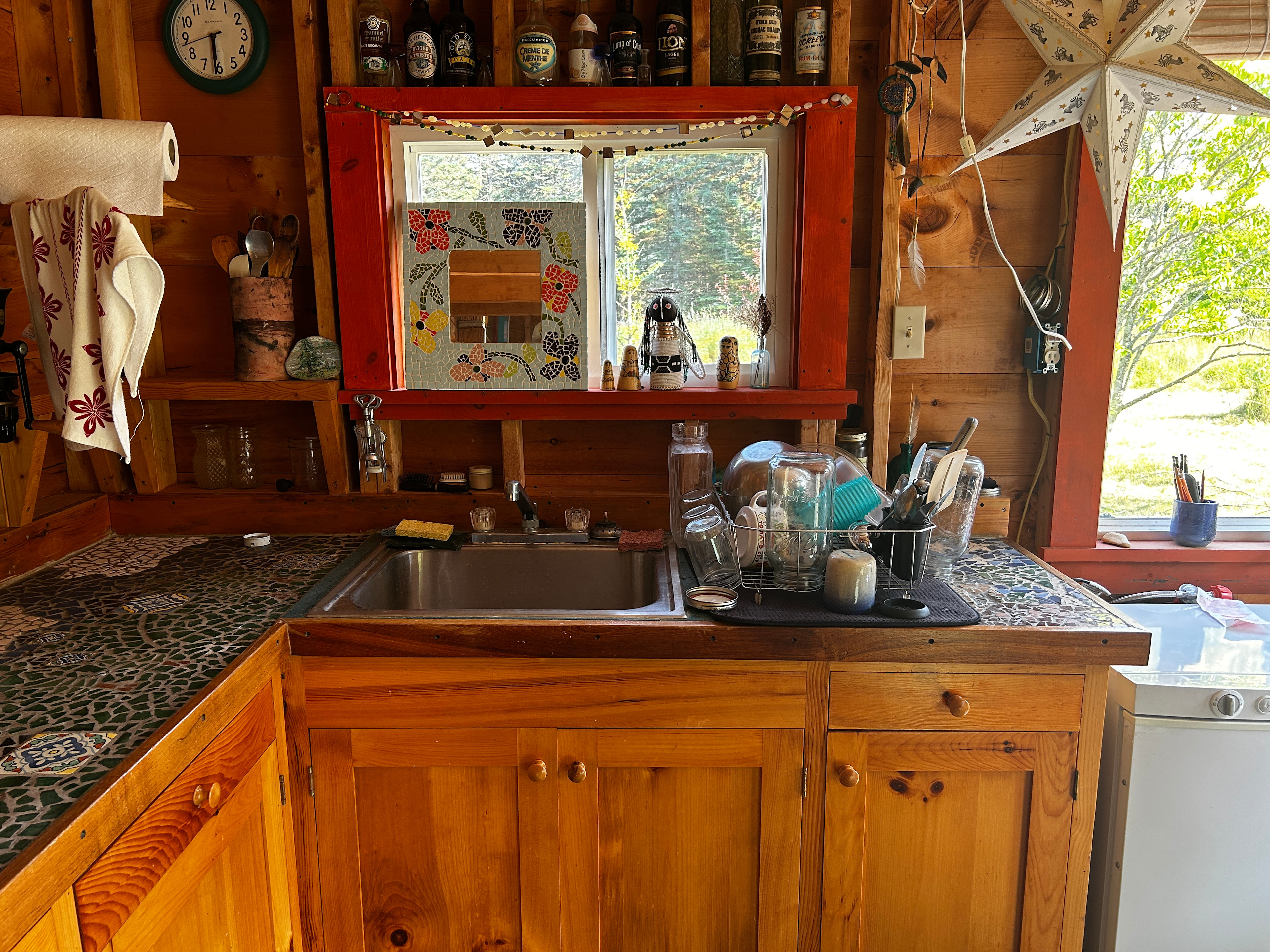 Our fully functional kitchen (minus hot water).  You can drink the water from the tap or directly from the well pump in the yard for clean cold water.