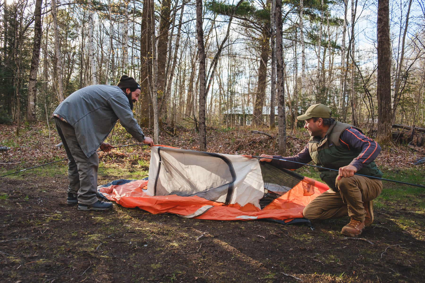 The boys doing a great job setting up the tent! 