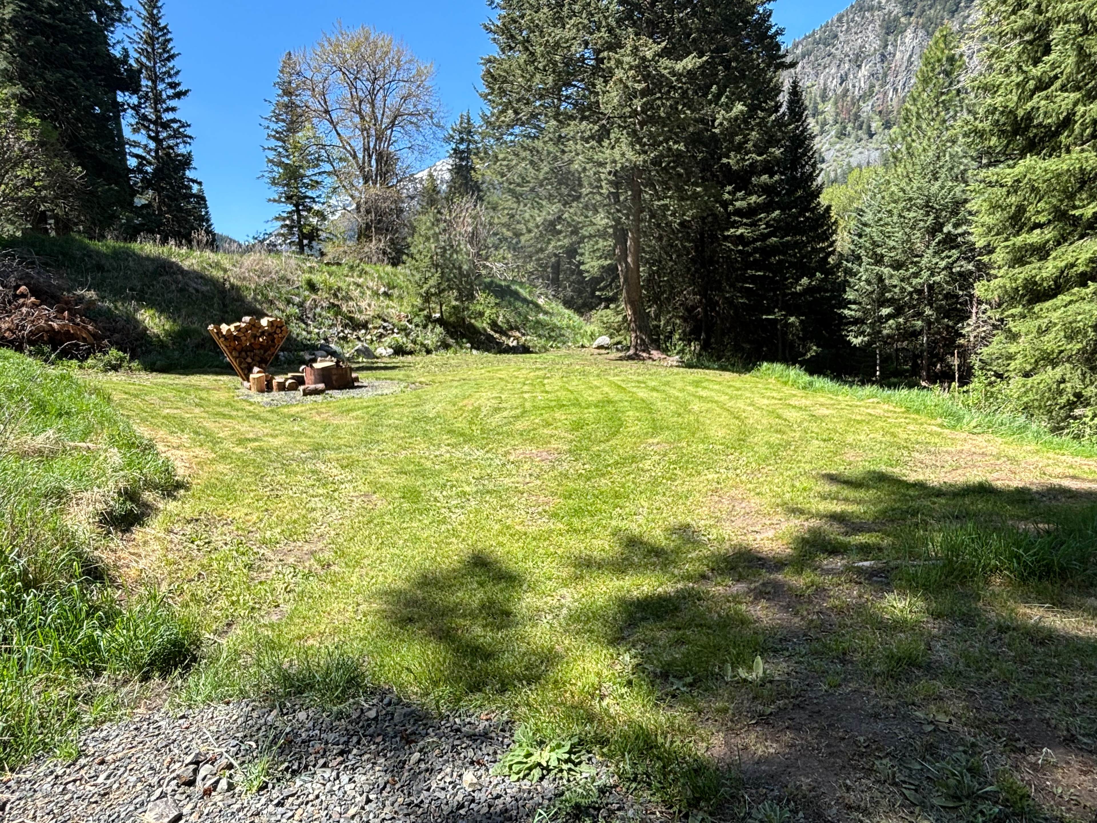 Tent camping area below cabin. 