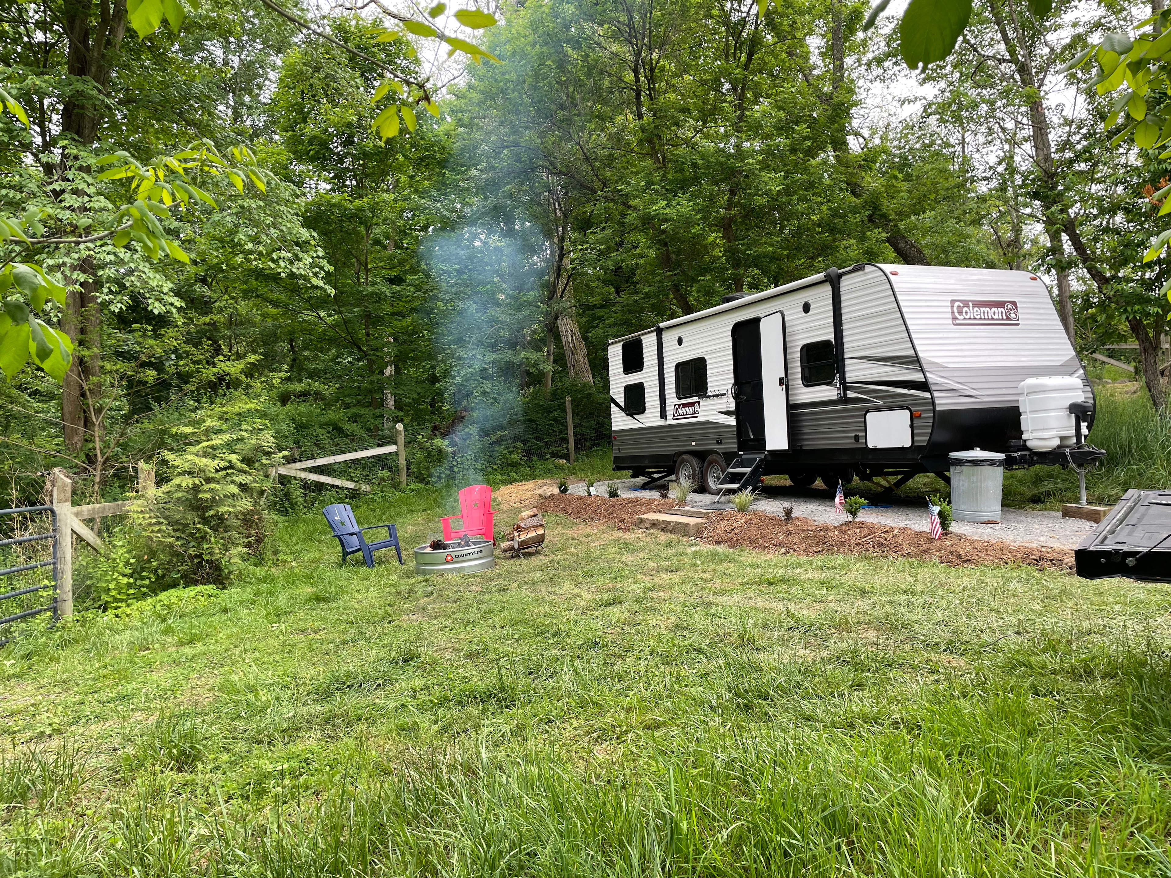 Our camper sleeps five people comfortably. There is one queen mattress, a bunkbed that has two twin mattresses, and a fold out couch. 