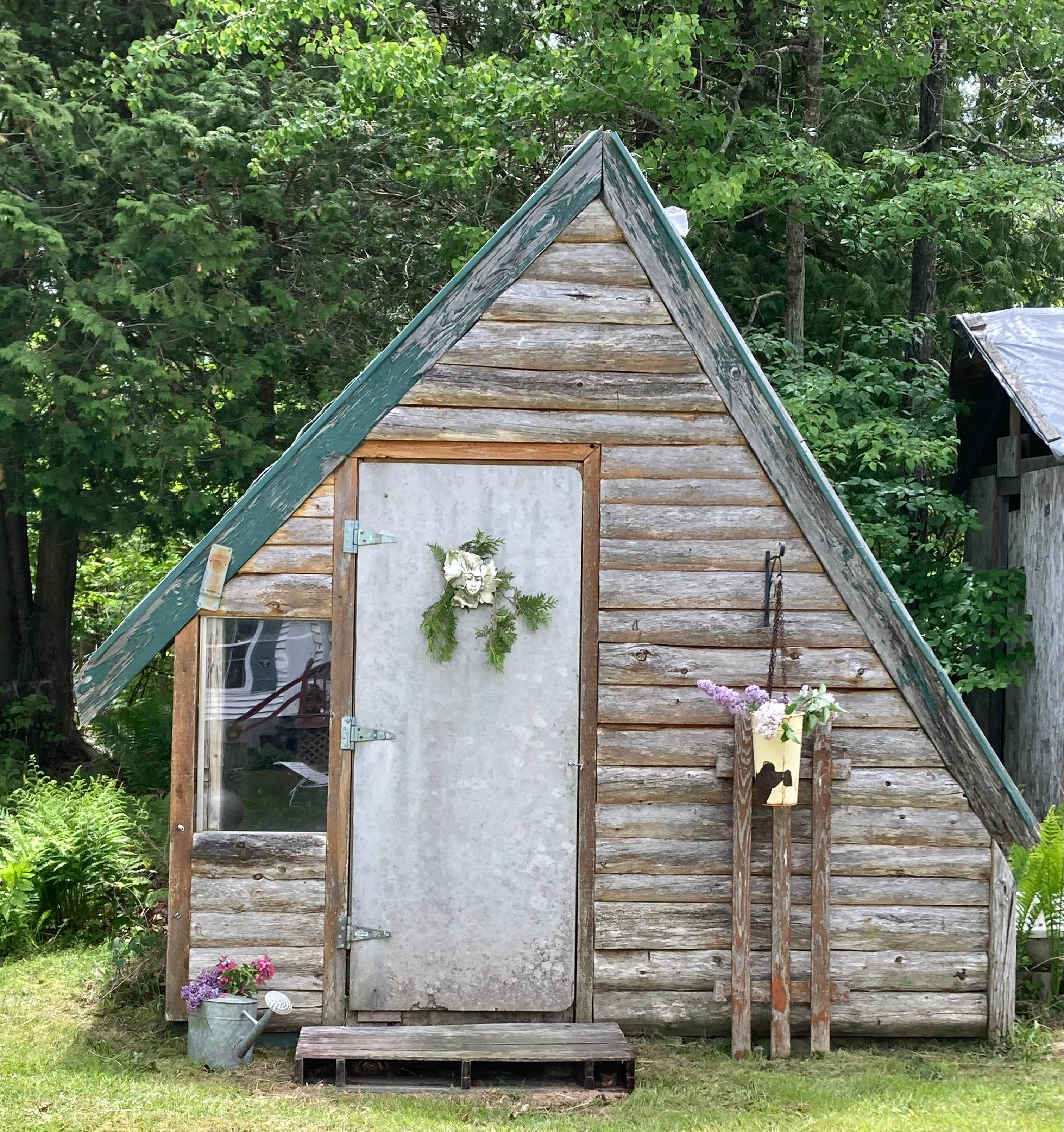 Spacious whimsical primitive outhouse.