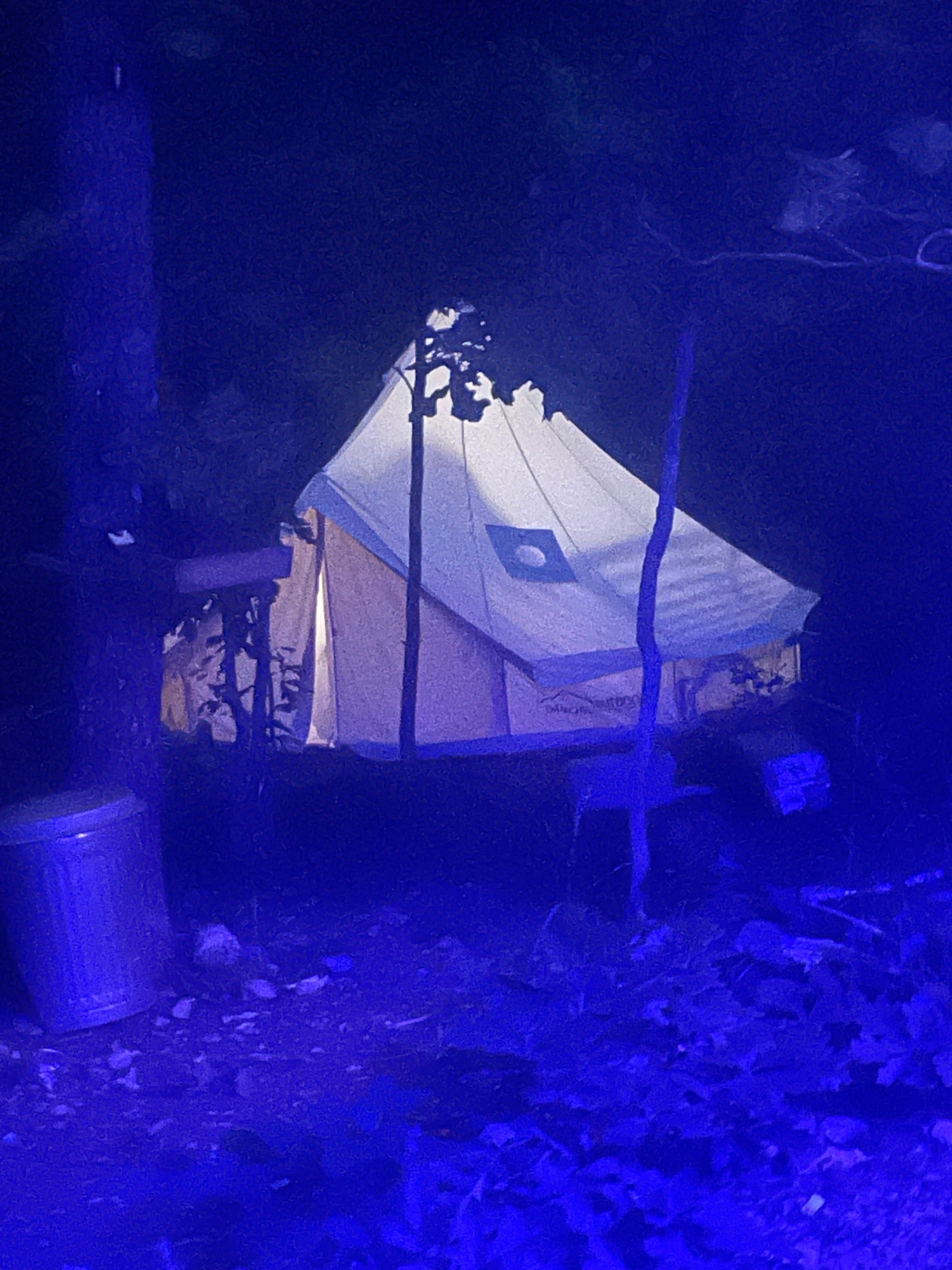 The bell tent in the evening. 