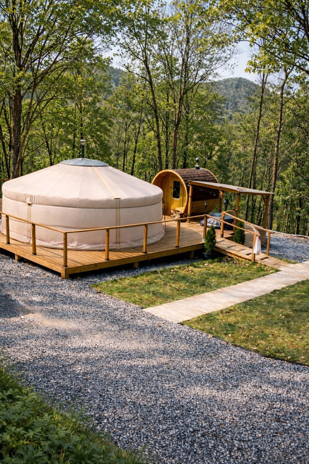 Romantic Authentic Nomadic Yurt with Sauna, Hot Tub on Private 8 acre Hill Top Surrounded by the rolling ridges of the Appalachian Mountains