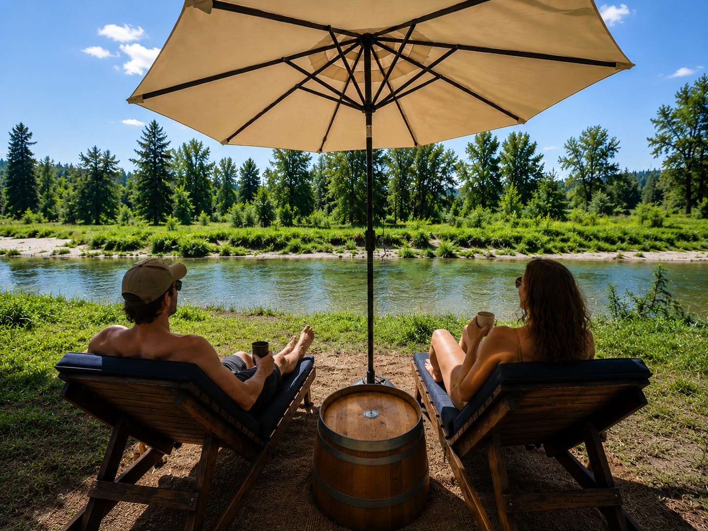 Enjoy private beach access with lounge chairs and sun umbrella