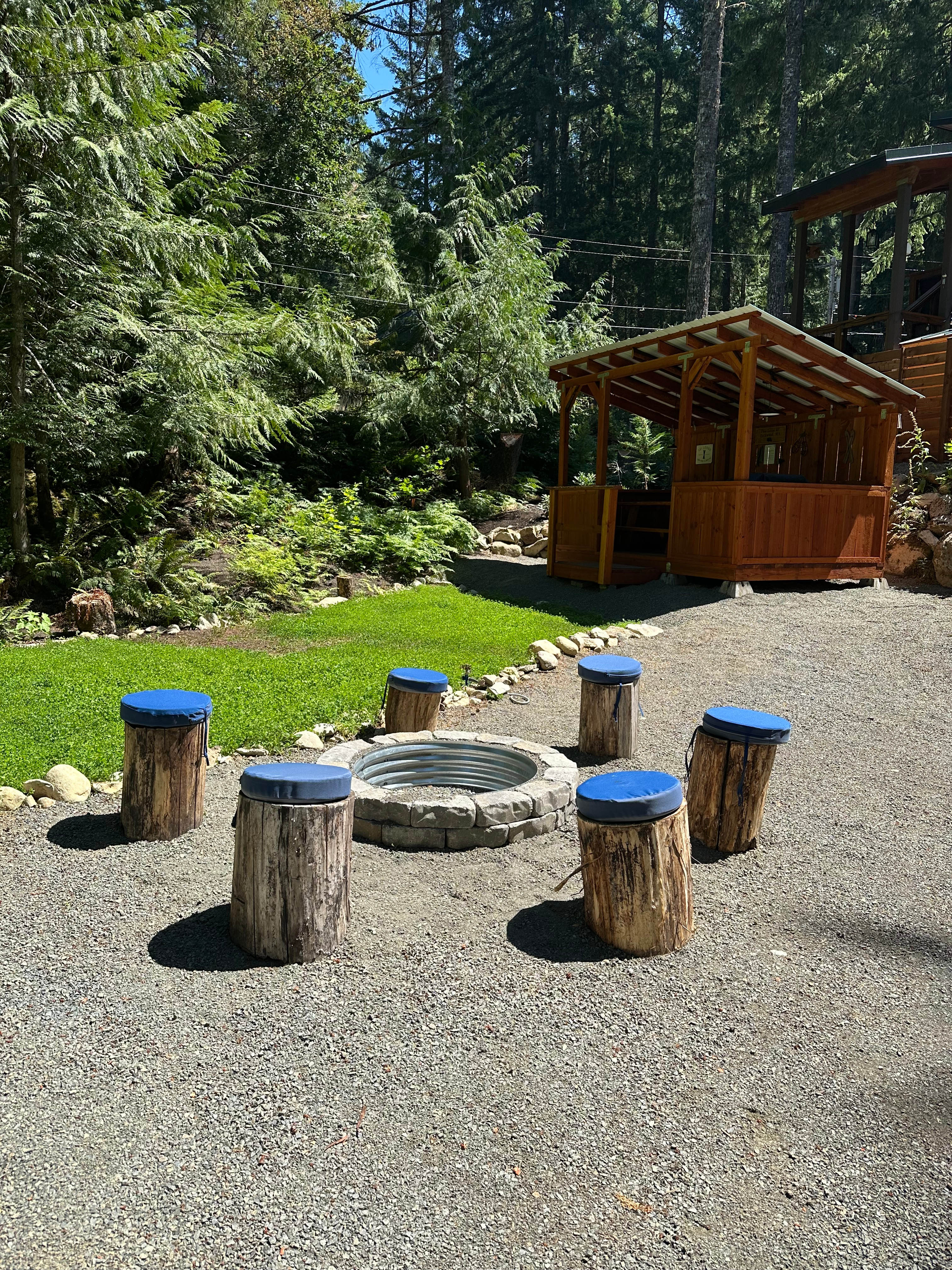Firepit; lawn space & picnic structure 