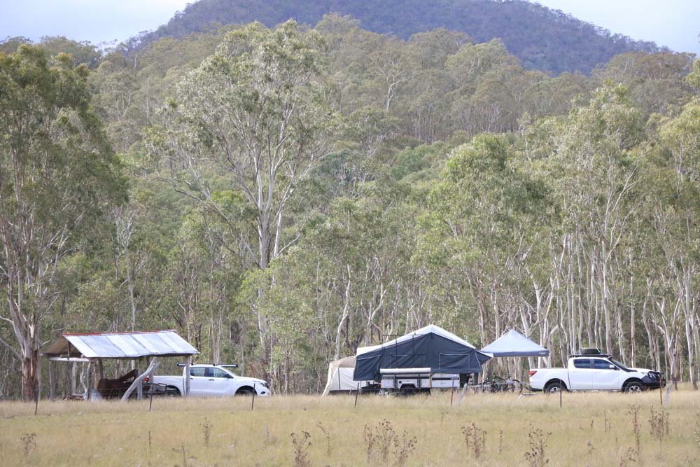 Apple Tree Ridge camp site, creek down the hill behind and Mt Devlin in the distance